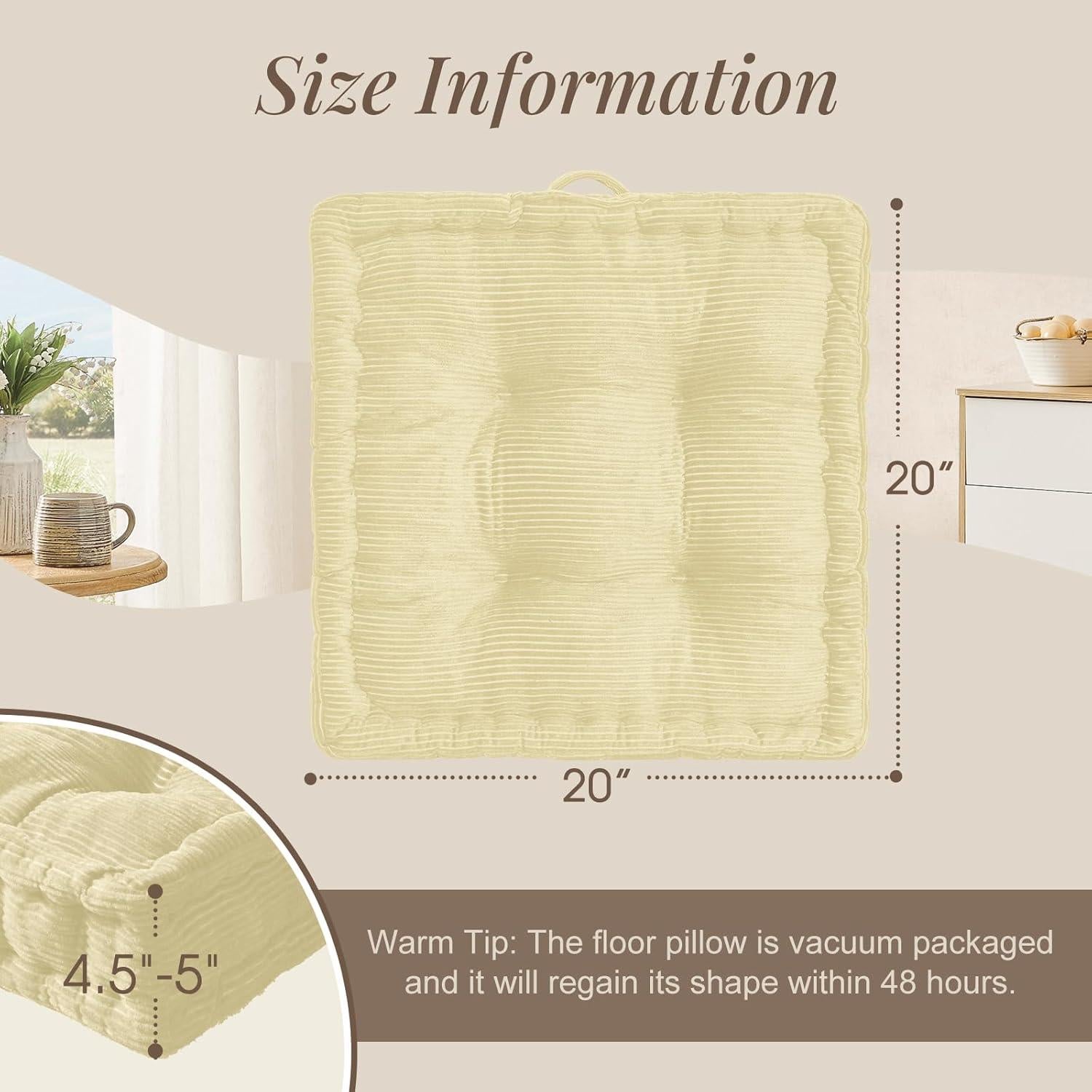 Cojín de Suelo Wellsin Cuadrado 50.8x50.8 cm Beige Acolchado