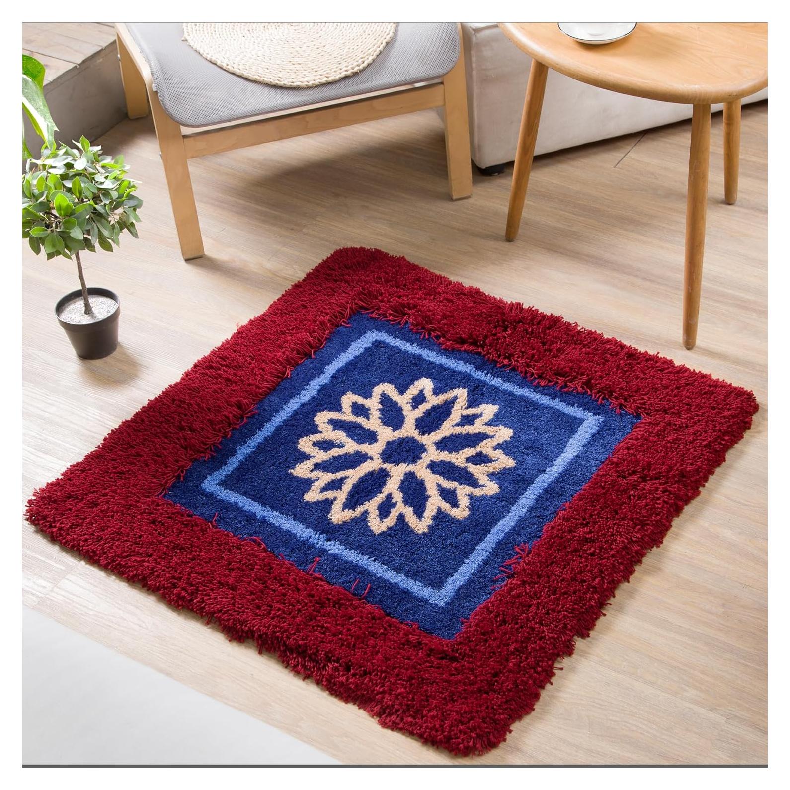 Alfombra de Meditación Premium ChezArtemis 91x91 cm Burdeos/Azul