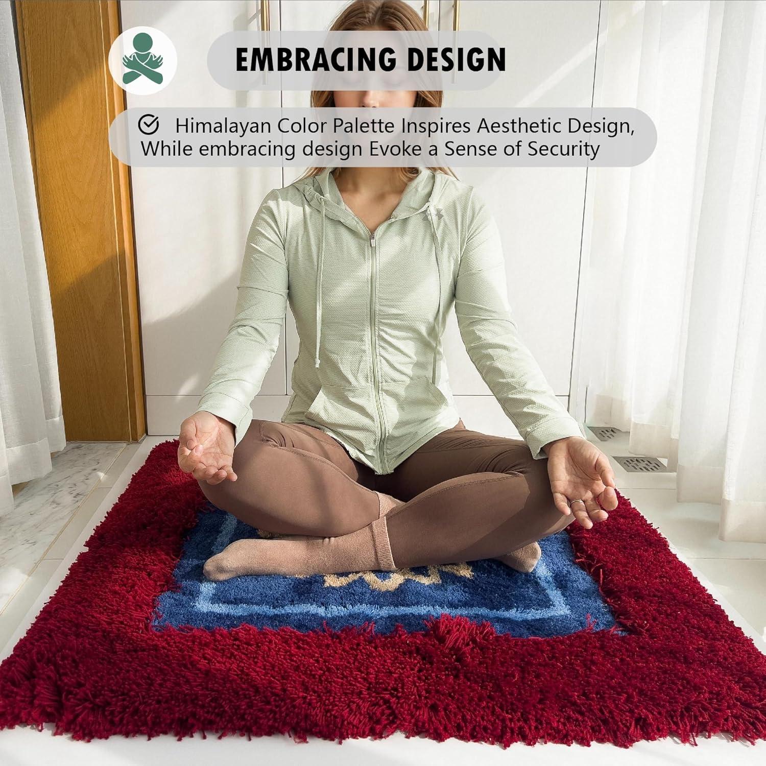 Alfombra de Meditación Premium ChezArtemis 91x91 cm Burdeos/Azul