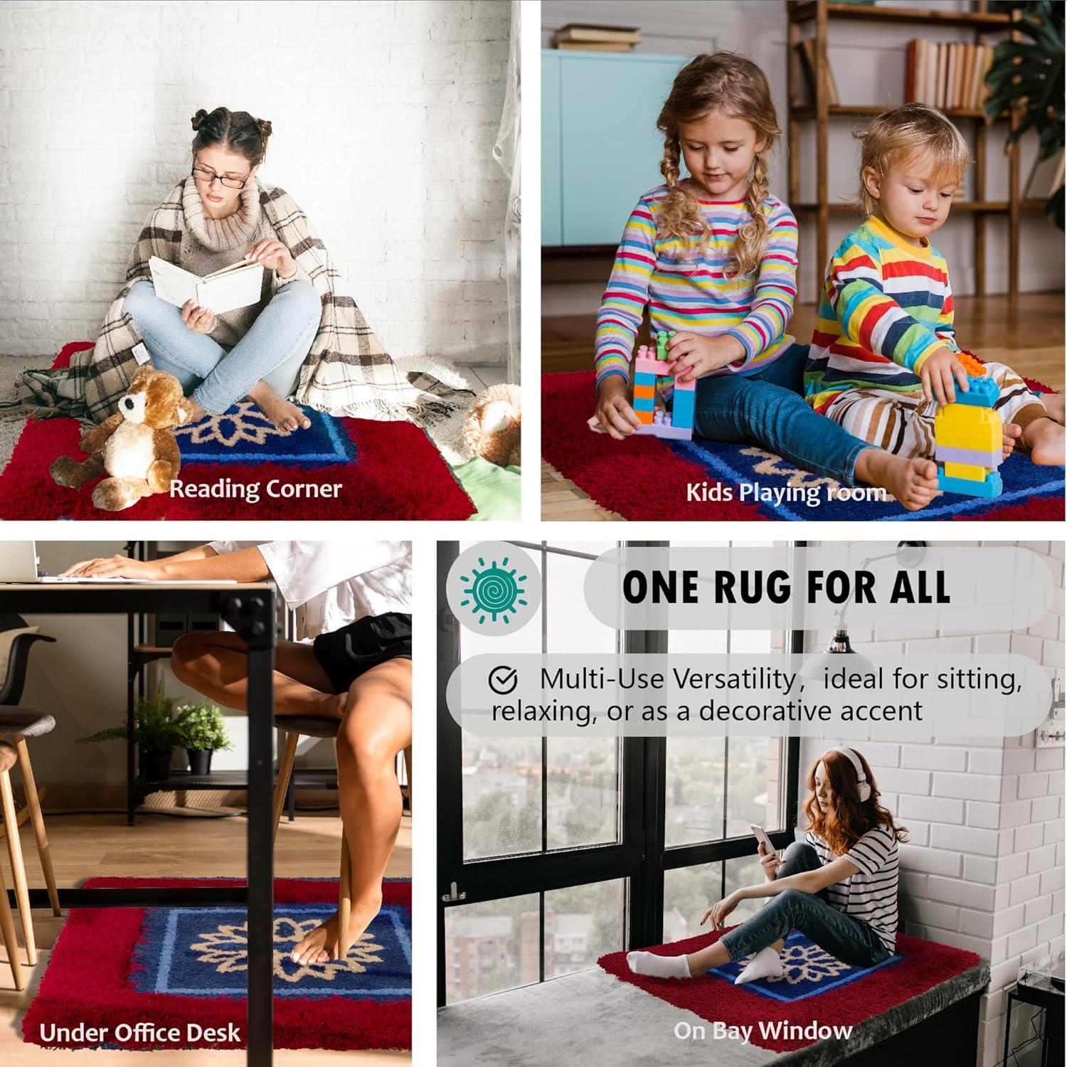 Alfombra de Meditación Premium ChezArtemis 91x91 cm Burdeos/Azul