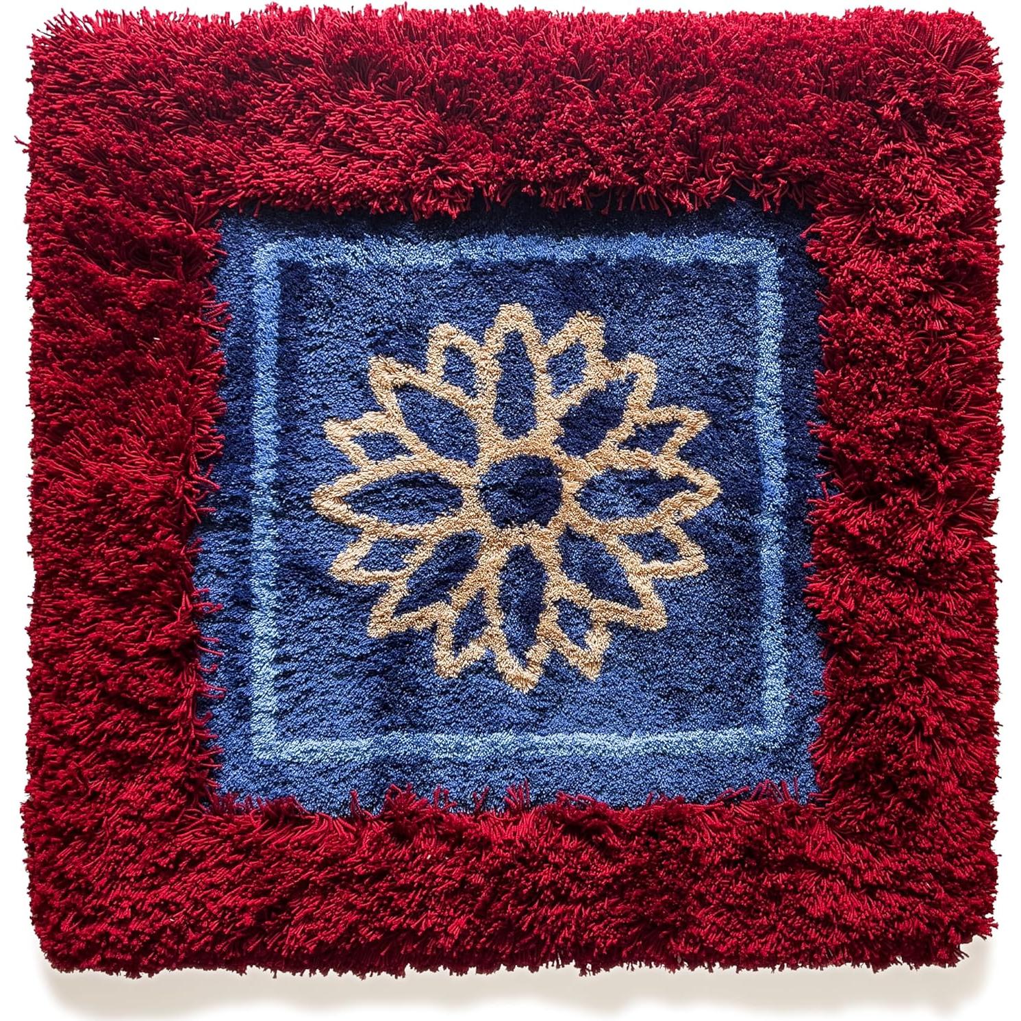 Alfombra de Meditación Premium ChezArtemis 91x91 cm Burdeos/Azul