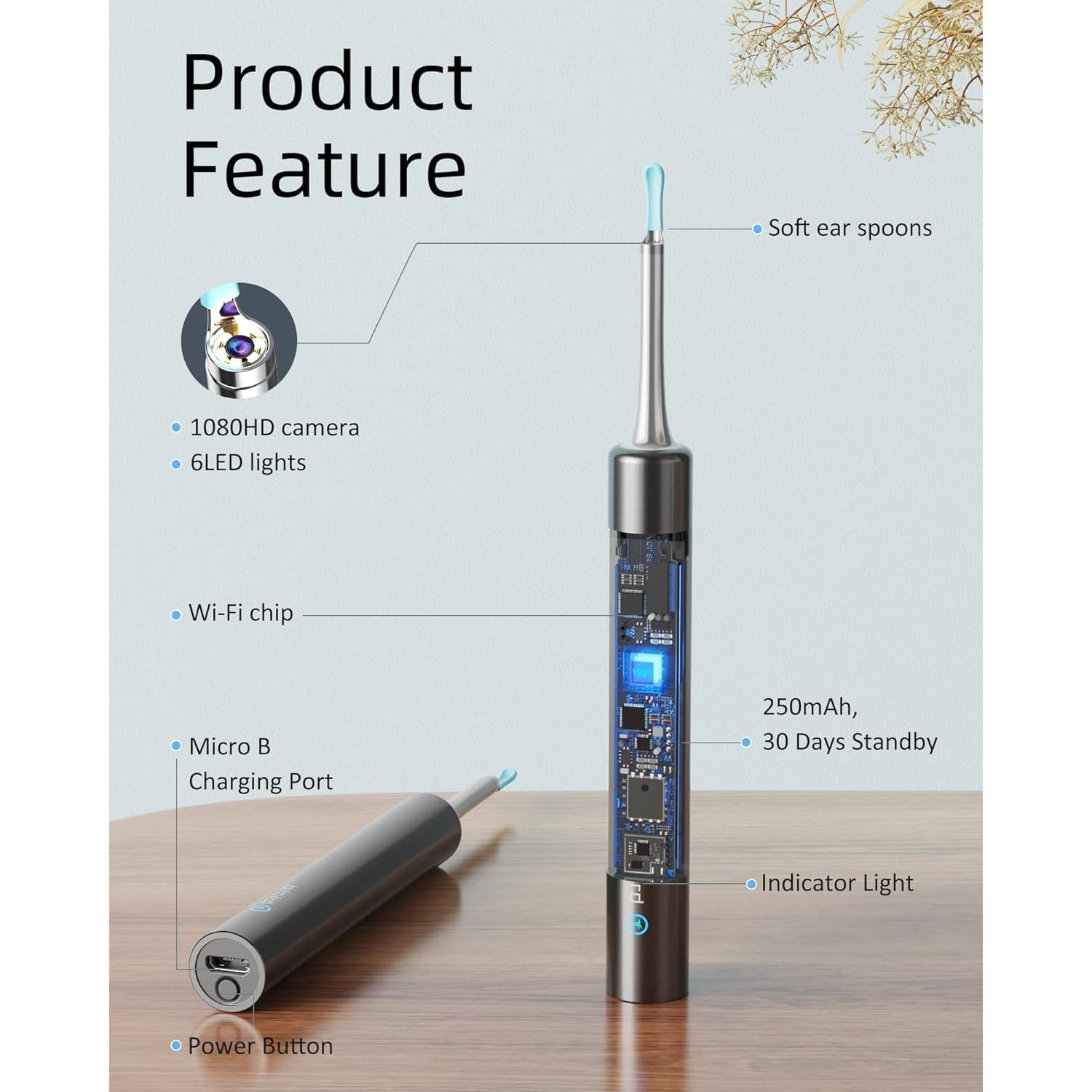 BEBIRD Limpiador de Oídos con Cámara 5MP 1080P y LED