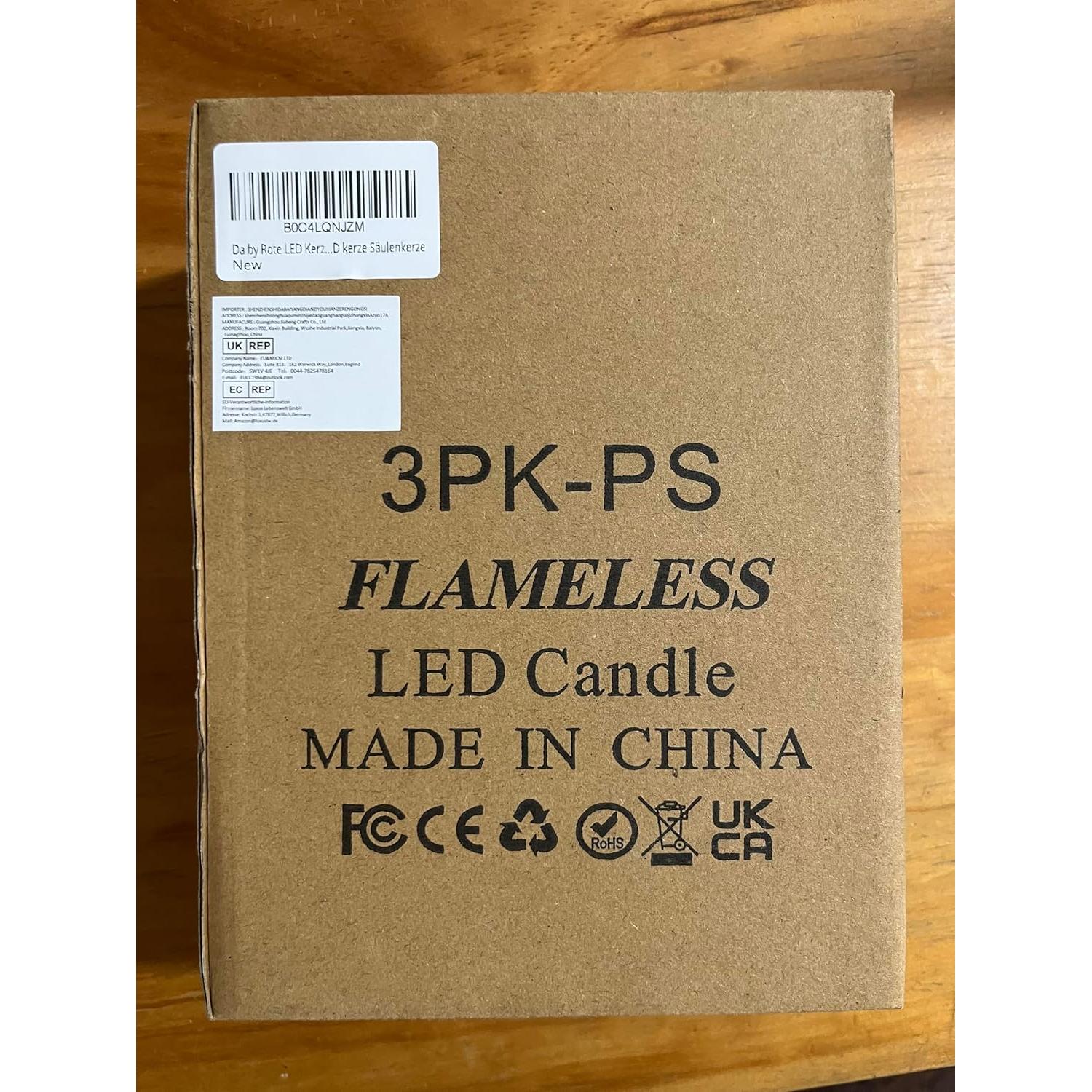 Set de 3 Velas LED Sin Llama Rojo con Control Remoto y Cuerda de Estrellas