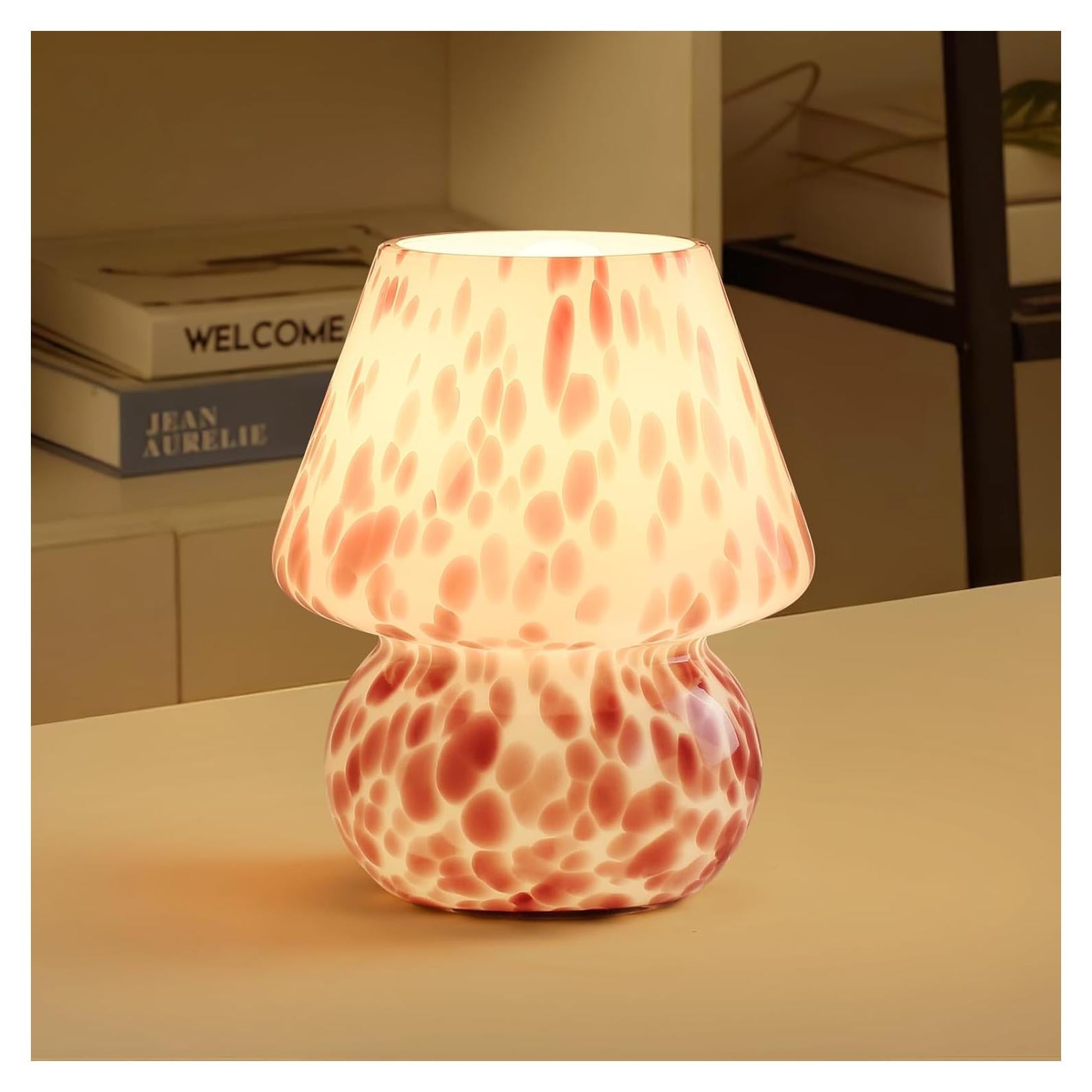 Lámpara de Hongo GEOVANCY Rosa de Vidrio Soplado 20.9cm