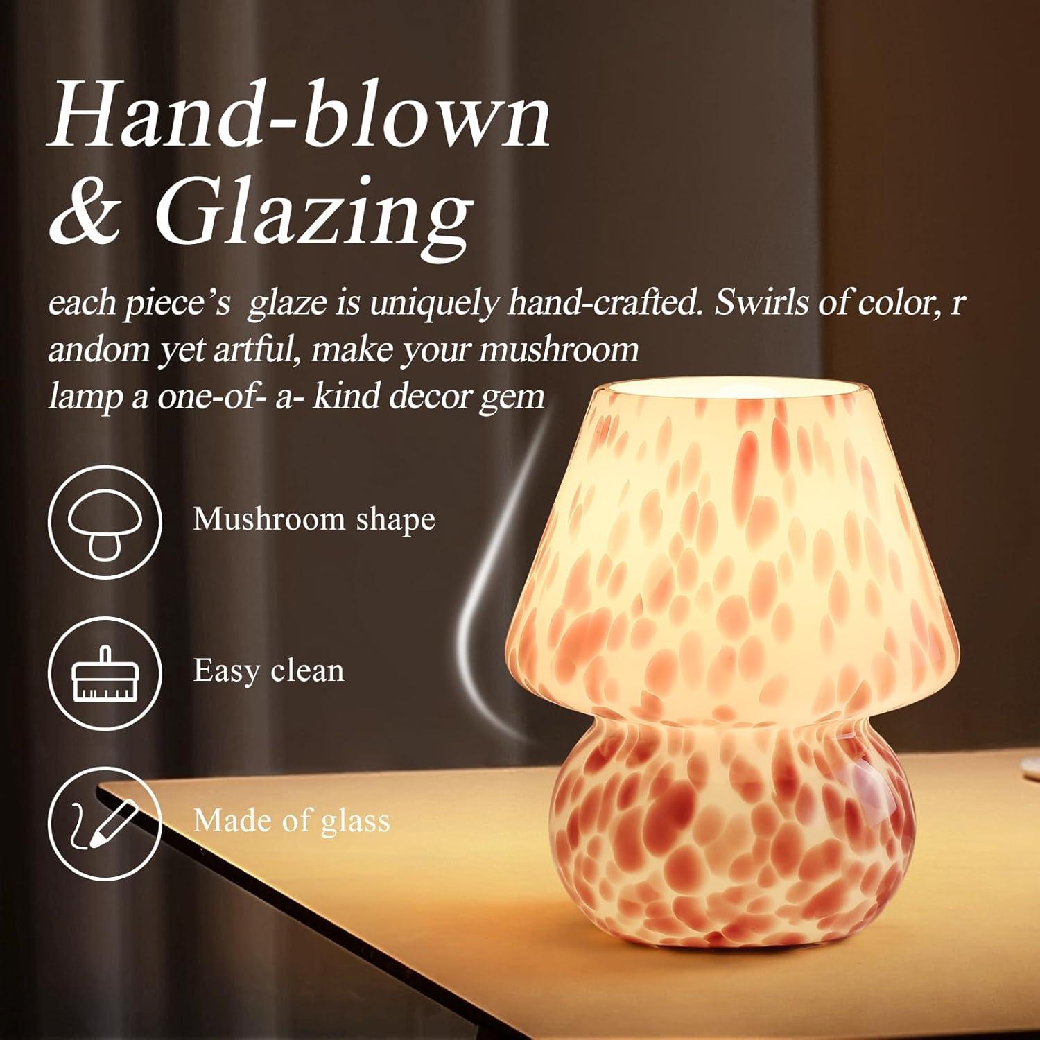 Lámpara de Hongo GEOVANCY Rosa de Vidrio Soplado 20.9cm