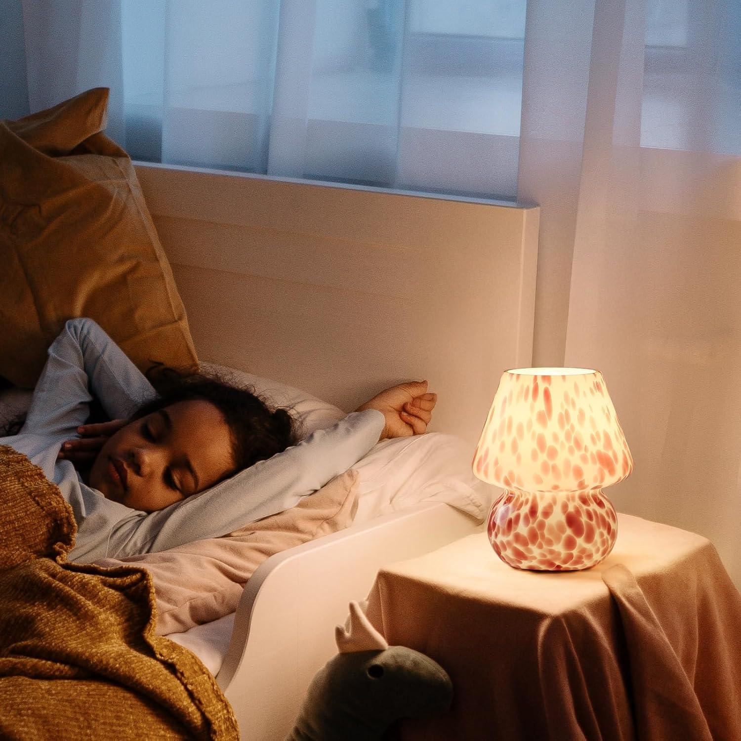 Lámpara de Hongo GEOVANCY Rosa de Vidrio Soplado 20.9cm