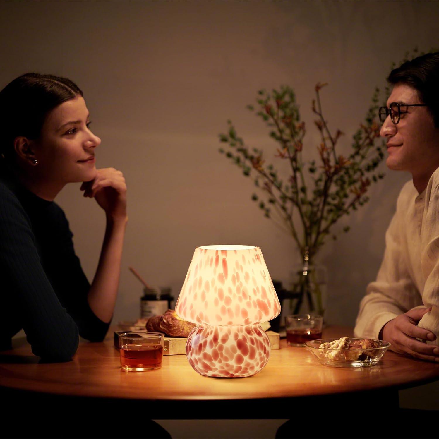 Lámpara de Hongo GEOVANCY Rosa de Vidrio Soplado 20.9cm