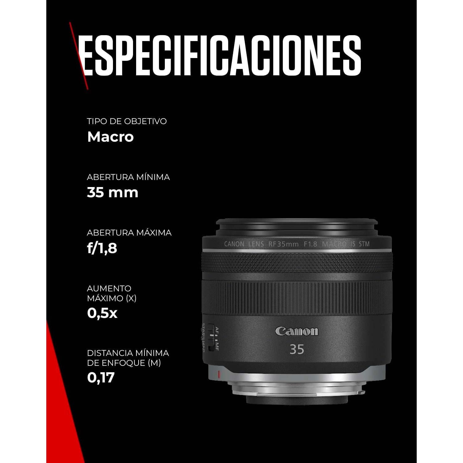 Lente Canon RF 35mm F1.8 Macro IS STM - Estabilización 5 Pasos