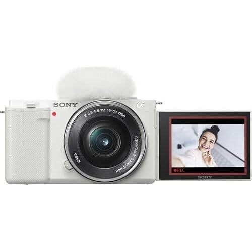 ZV-E10 Mirrorless Camera with 16-50mm Lens (White) Bundle - ILCZV-E10L/W + Prime Accessory Package Including 128GB Memory, TTL Flash, Battery, Editing Software Package, Auxiliary Lenses & More