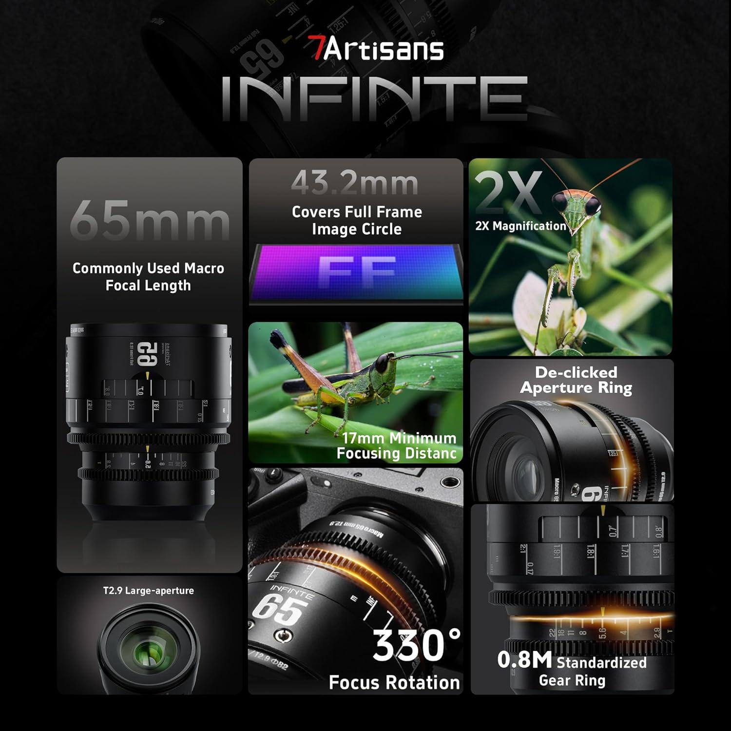 Lente de Cine 7artisans 65mm T2.9 Full Frame 2X Macro Nikon Z