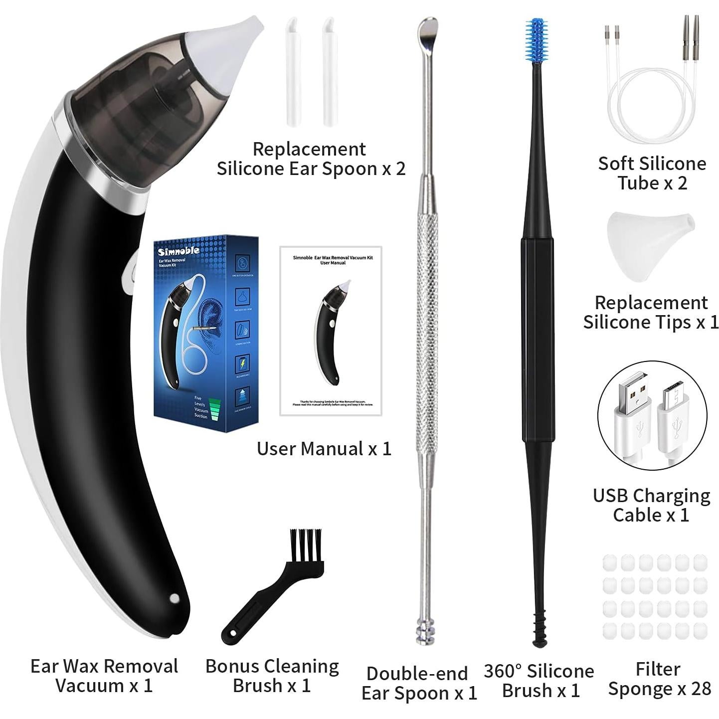 Removedor de Cera de Oído Eléctrico Simnoble 5 Niveles USB