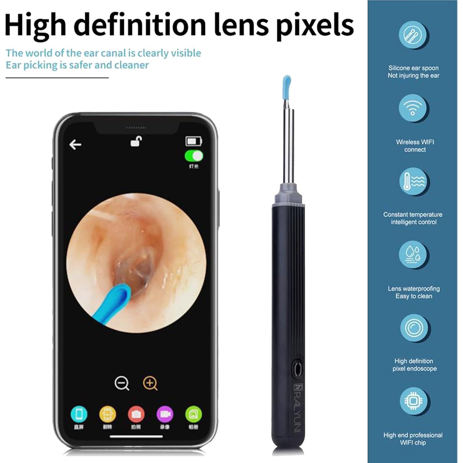 Otoscopio Inalámbrico 1080 HD Xinghuo con Luz LED y Punta de Silicona