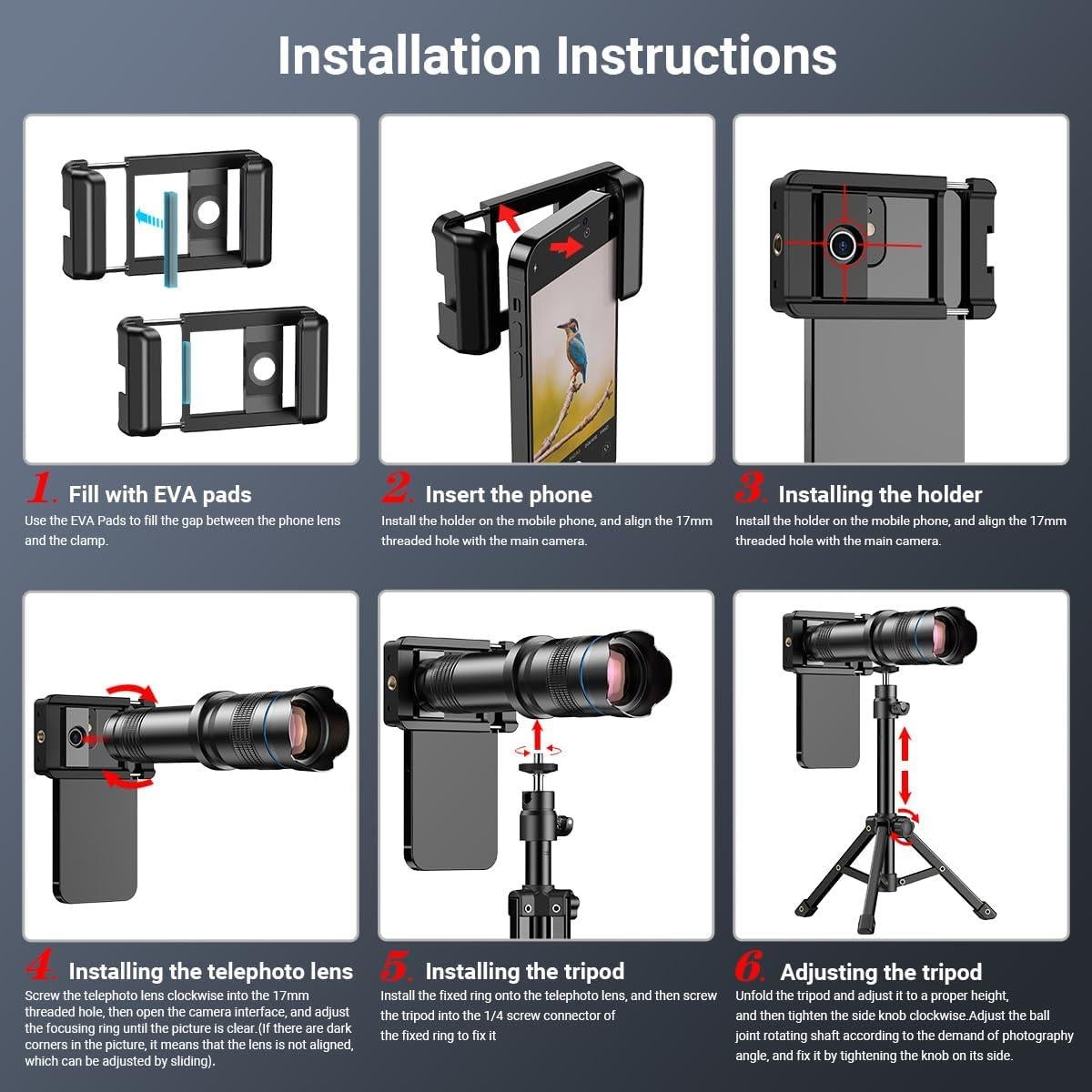 Lente Telefoto HD 36X APEXEL para Smartphone con Trípode