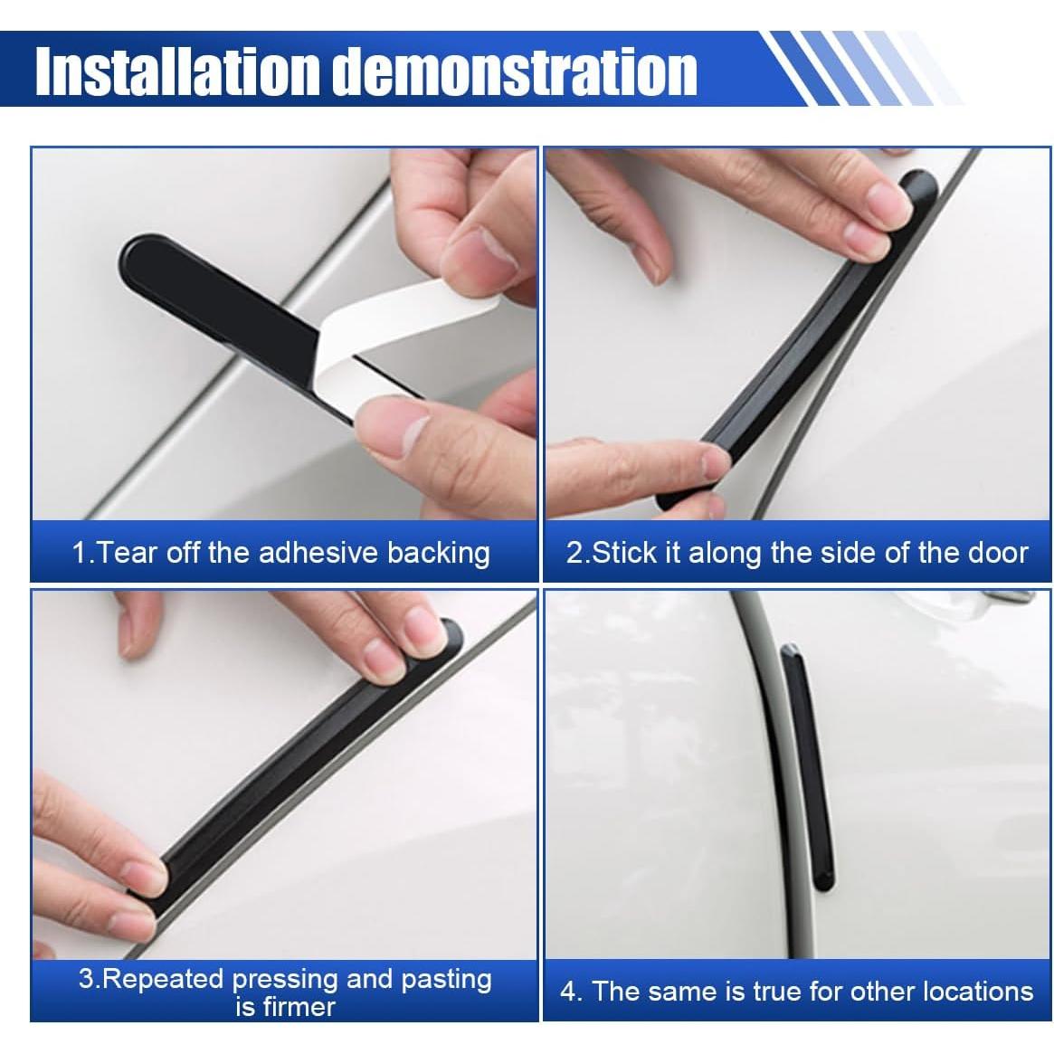 4PCS Car Side Door Edge Guards – Silicone Anti-Scratch&Anti-Collision Car Door Protector Trim Strips with Self-Adhesive – Universal Auto Body Bumper Protector for Cars SUVs Trucks Sedans (Black)