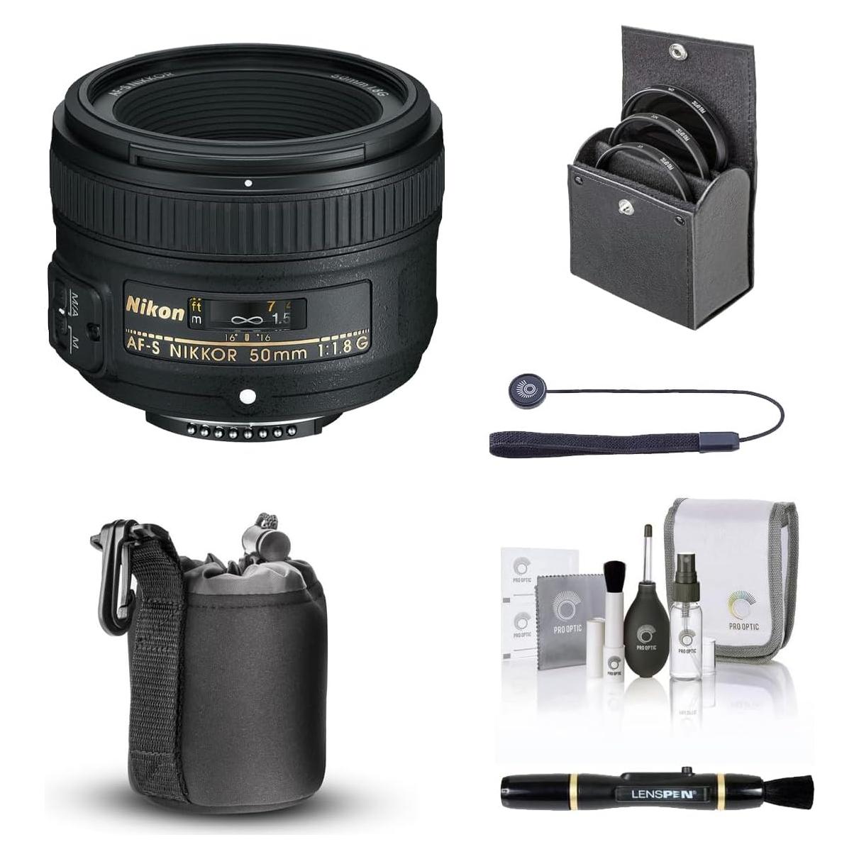 Lente Nikon 50mm f/1.8G AF-S con Kit de Filtros y Accesorios