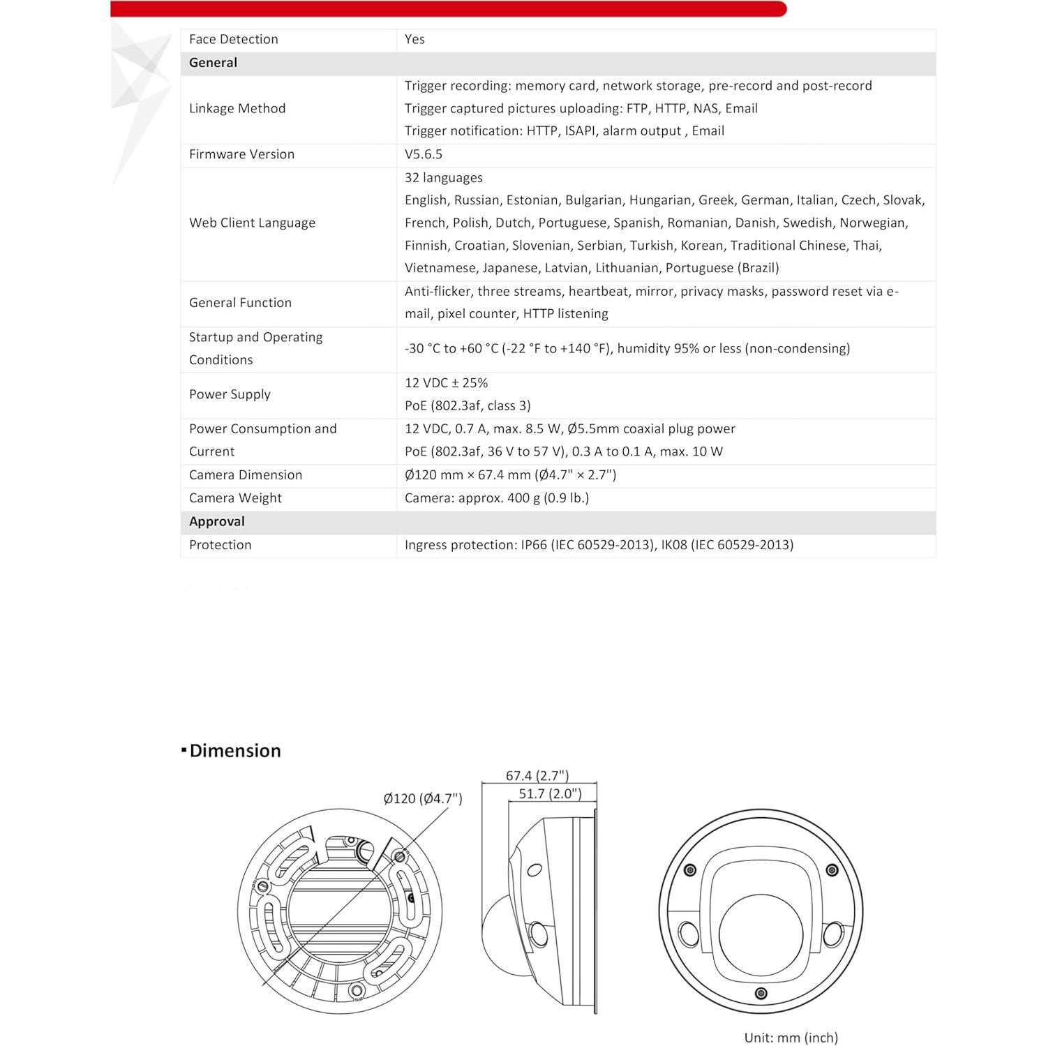 Cámara Domo Compacta IP POE Real HD 2MP 1080P Lente 4mm