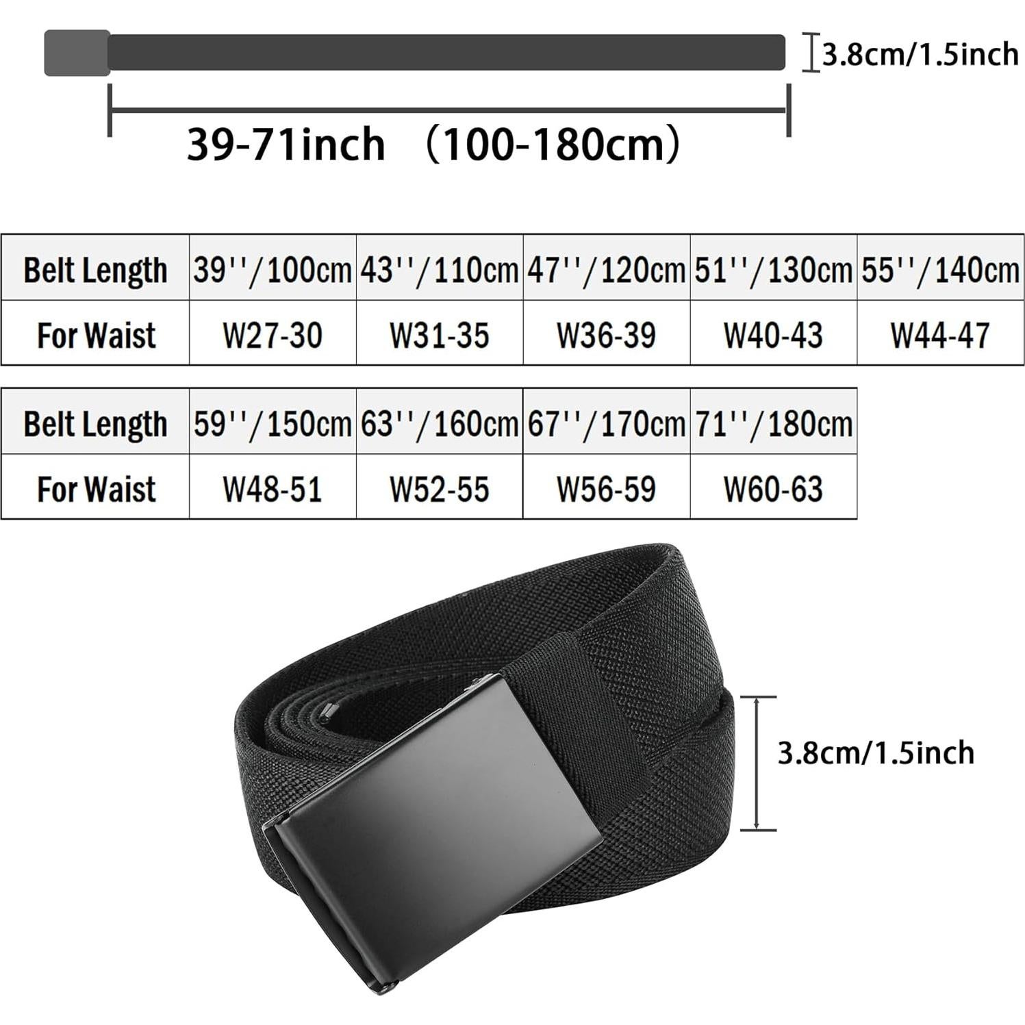 Cinturón elástico para hombres talla grande 68.6-76.2 cm negro