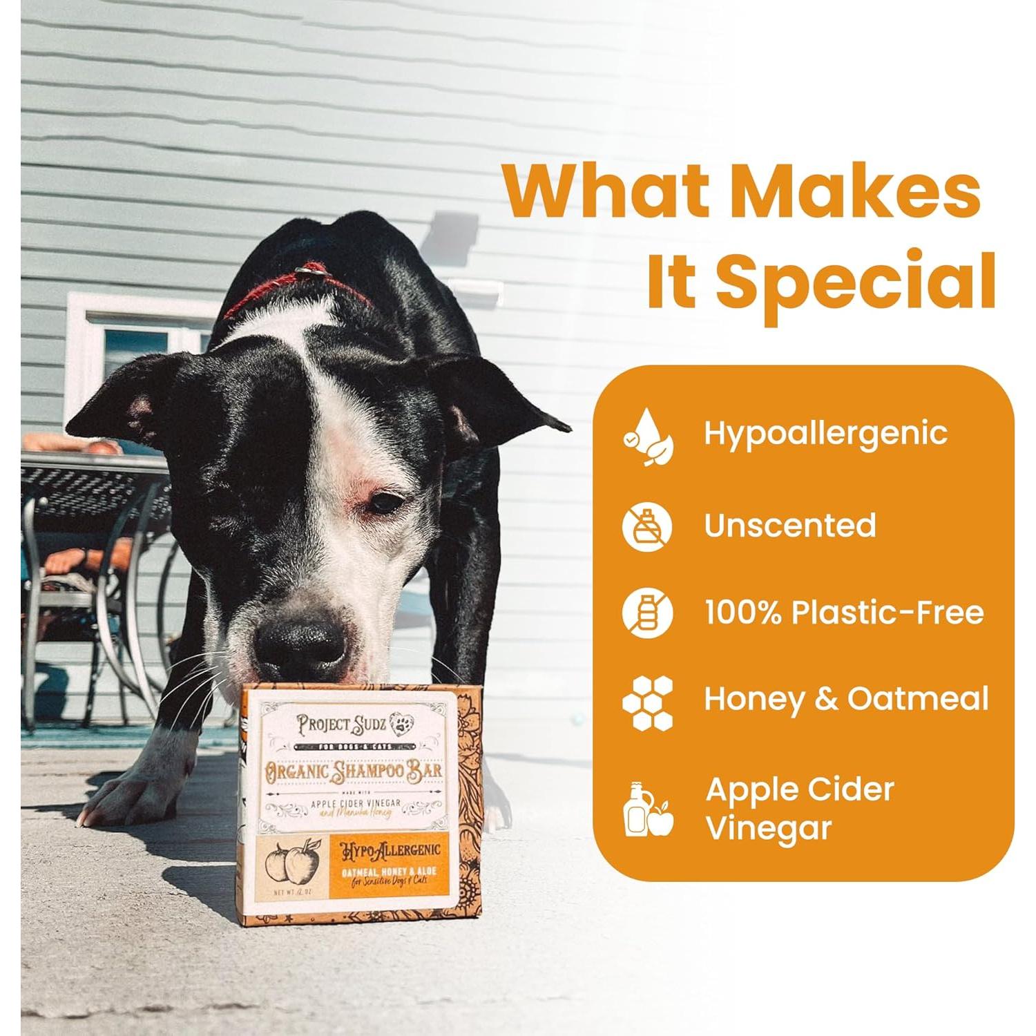 Champú Sólido Hipoalergénico Project Sudz para Perros y Gatos - Avena y Miel