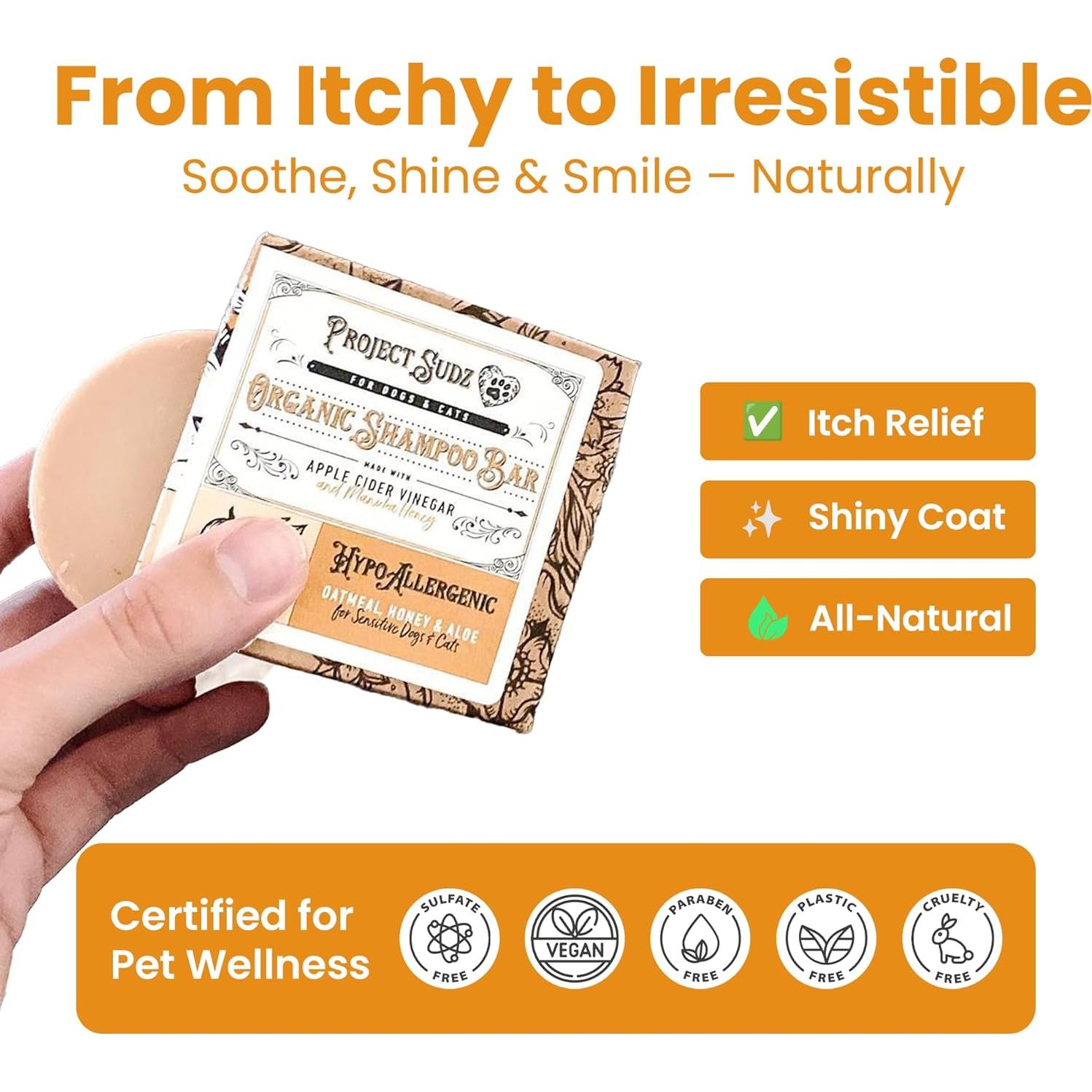 Champú Sólido Hipoalergénico Project Sudz para Perros y Gatos - Avena y Miel