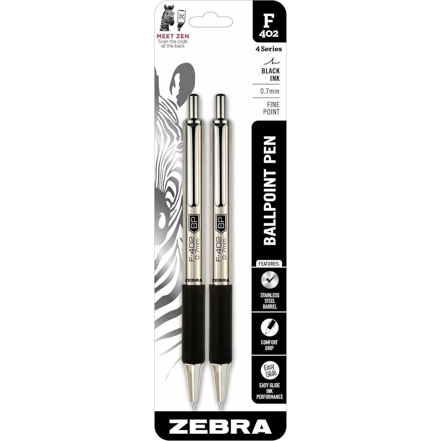 Bolígrafo Retráctil Zebra Pen F-402, Acero Inoxidable, 0.7mm