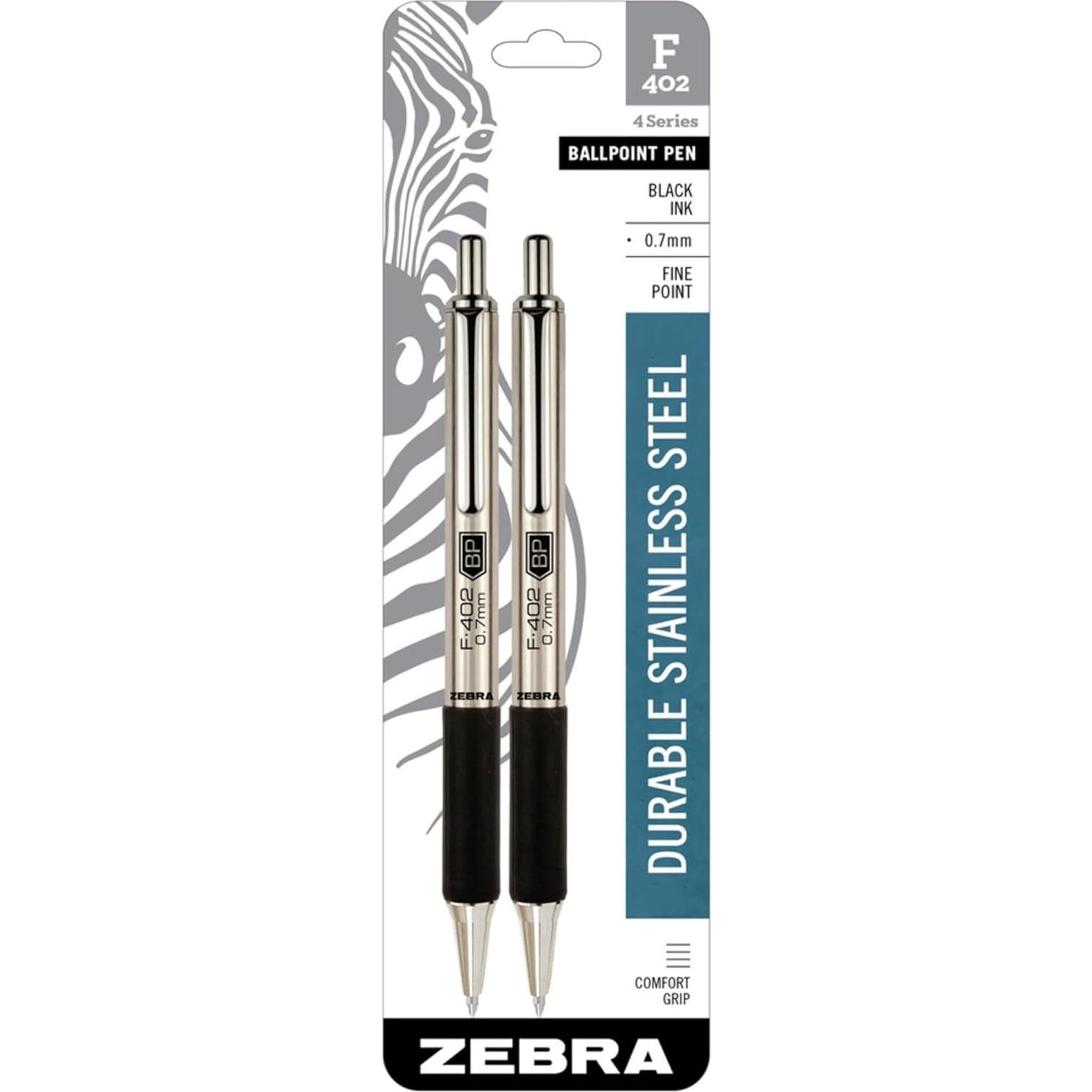 Bolígrafo Retráctil Zebra Pen F-402, Acero Inoxidable, 0.7mm