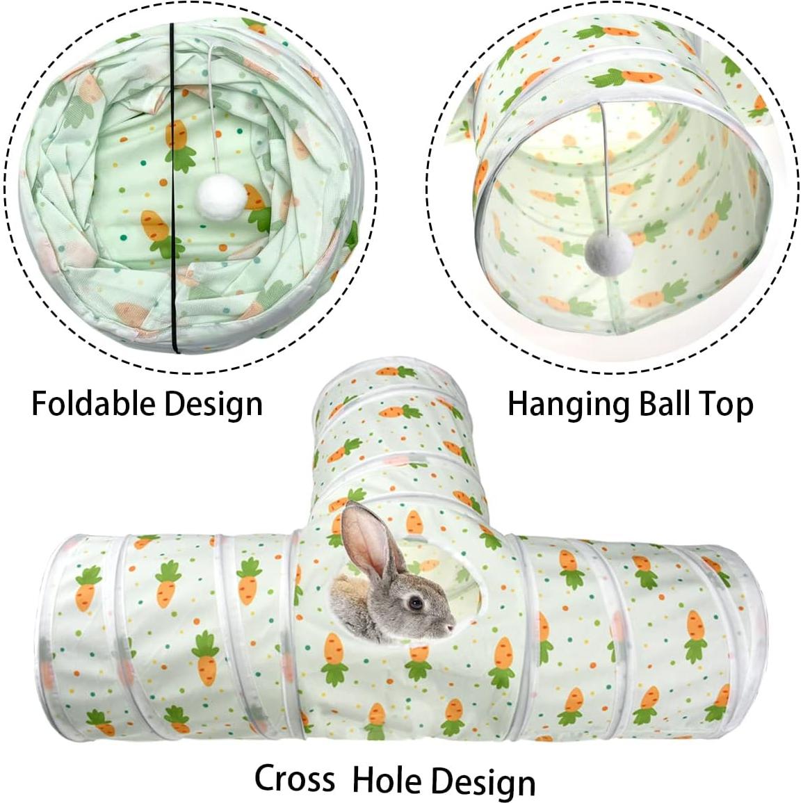 Túnel Colapsable para Mascotas Vehomy 3 Vías con Patrones de Zanahoria