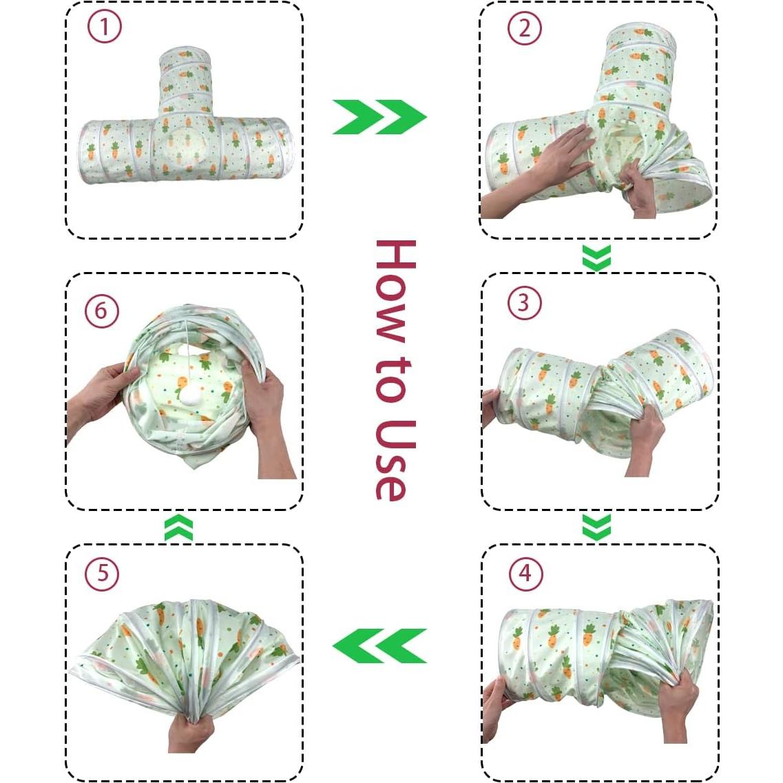 Túnel Colapsable para Mascotas Vehomy 3 Vías con Patrones de Zanahoria