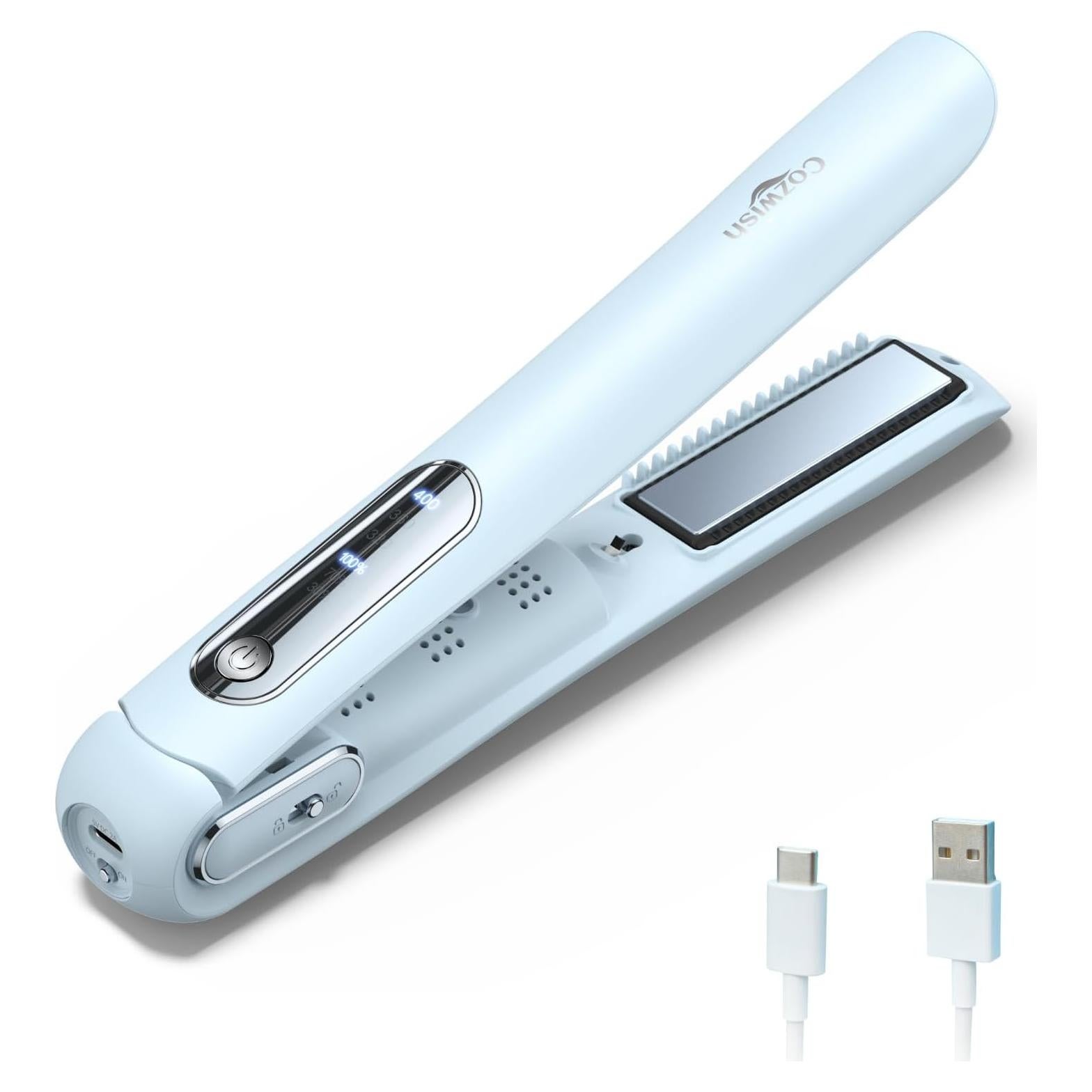 Plancha y Rizador Inalámbrico Cozwish 2 en 1 Azul