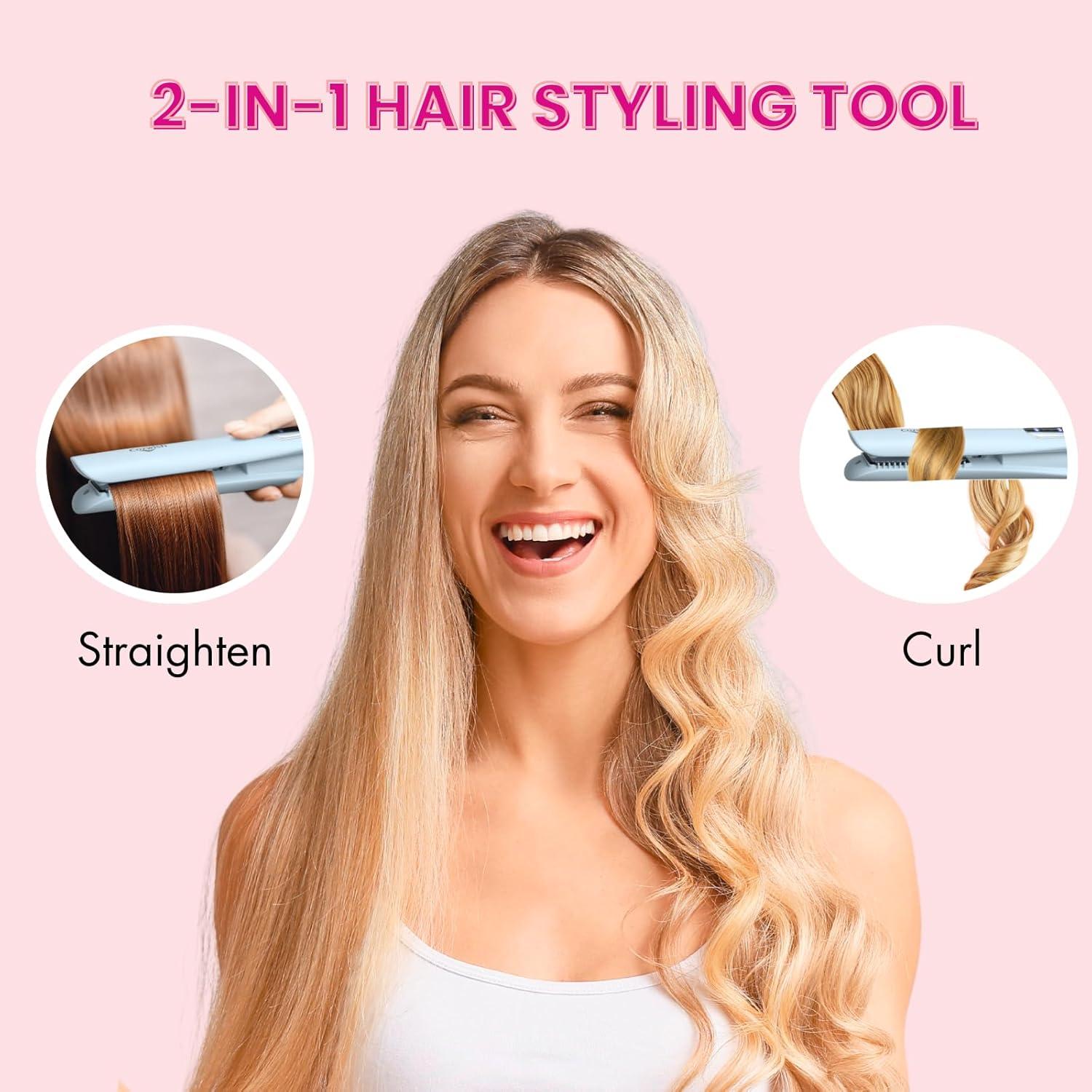 Plancha y Rizador Inalámbrico Cozwish 2 en 1 Azul