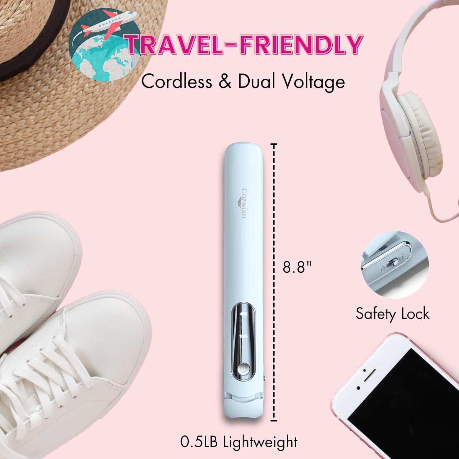 Plancha y Rizador Inalámbrico Cozwish 2 en 1 Azul