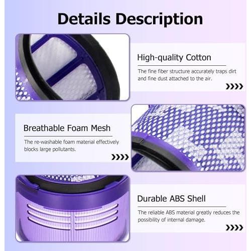 Improvedhand Filter Replacement for Dyson V11 Animal, V11 Torque Drive Detect Cordless Vacuum, Replace Part # 970013-02 (2 Pack)