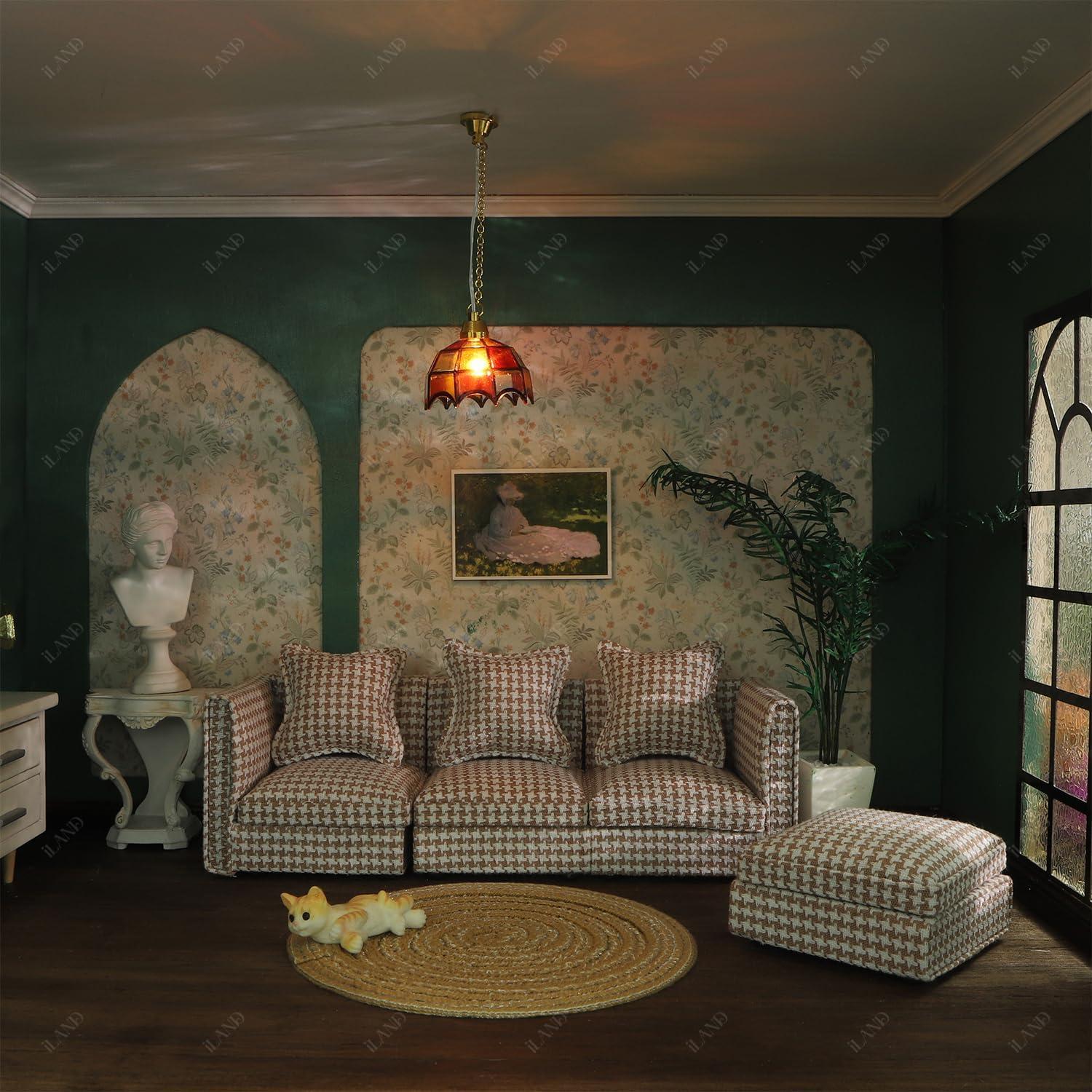 Sofá Seccional Miniatura iLAND Houndstooth Marrón 1:12