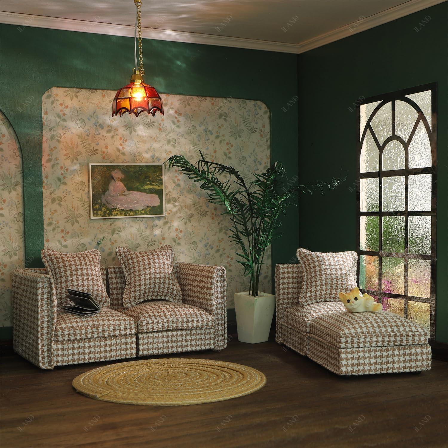 Sofá Seccional Miniatura iLAND Houndstooth Marrón 1:12