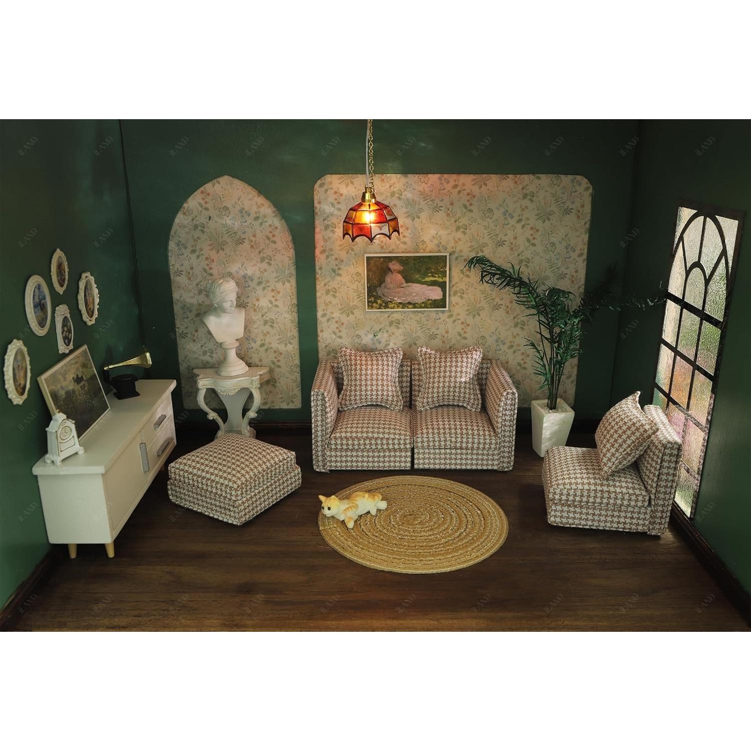 Sofá Seccional Miniatura iLAND Houndstooth Marrón 1:12