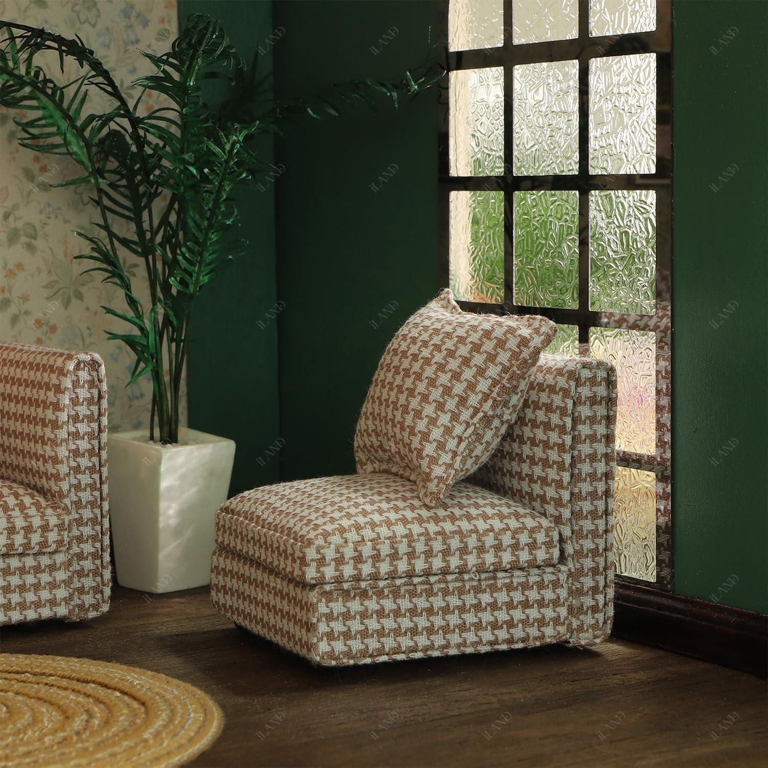 Sofá Seccional Miniatura iLAND Houndstooth Marrón 1:12