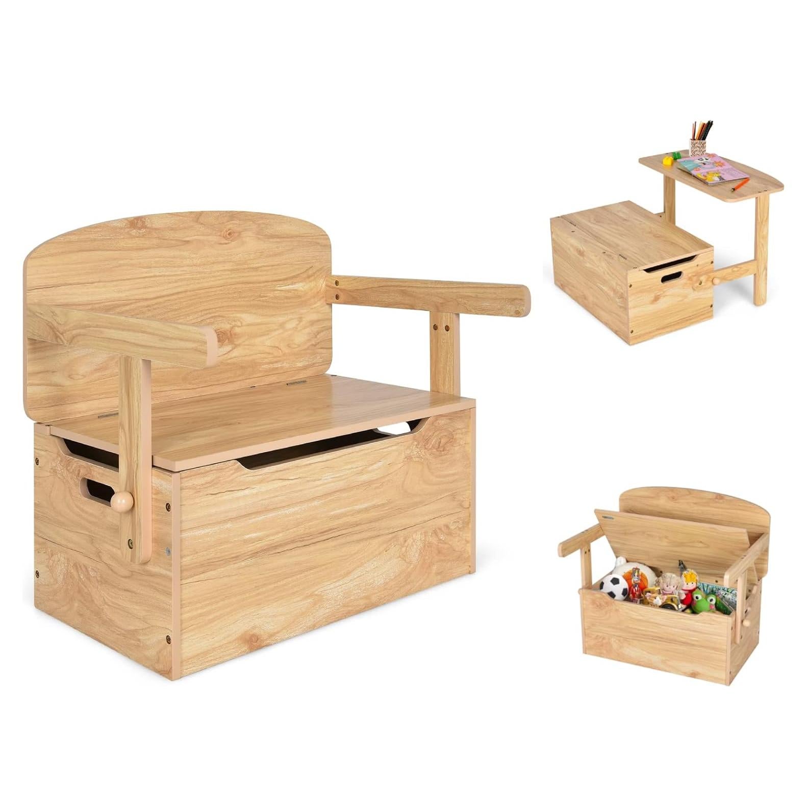 Conjunto de Mesa y Sillas HONEY JOY para Niños Natural 3 en 1