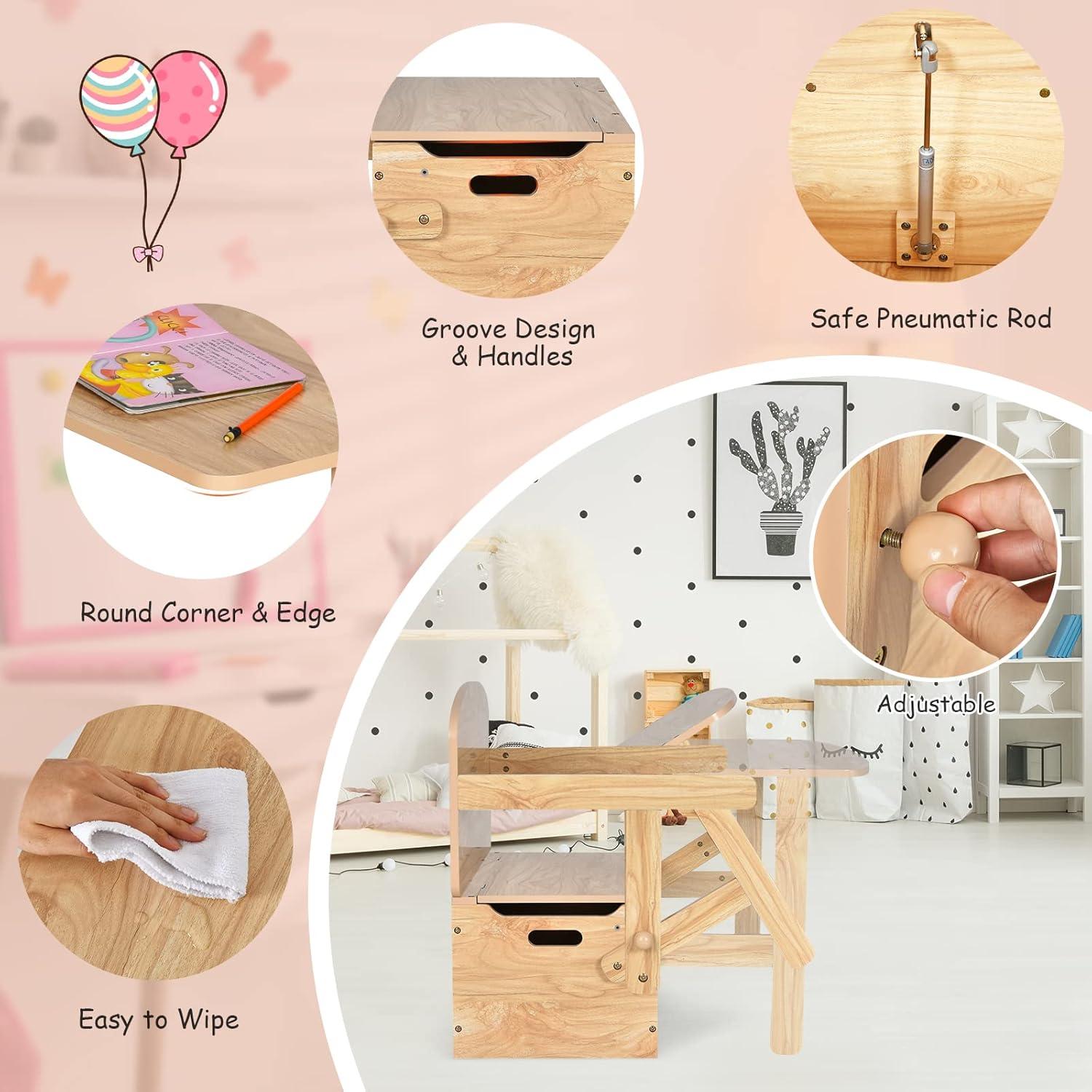 Conjunto de Mesa y Sillas HONEY JOY para Niños Natural 3 en 1