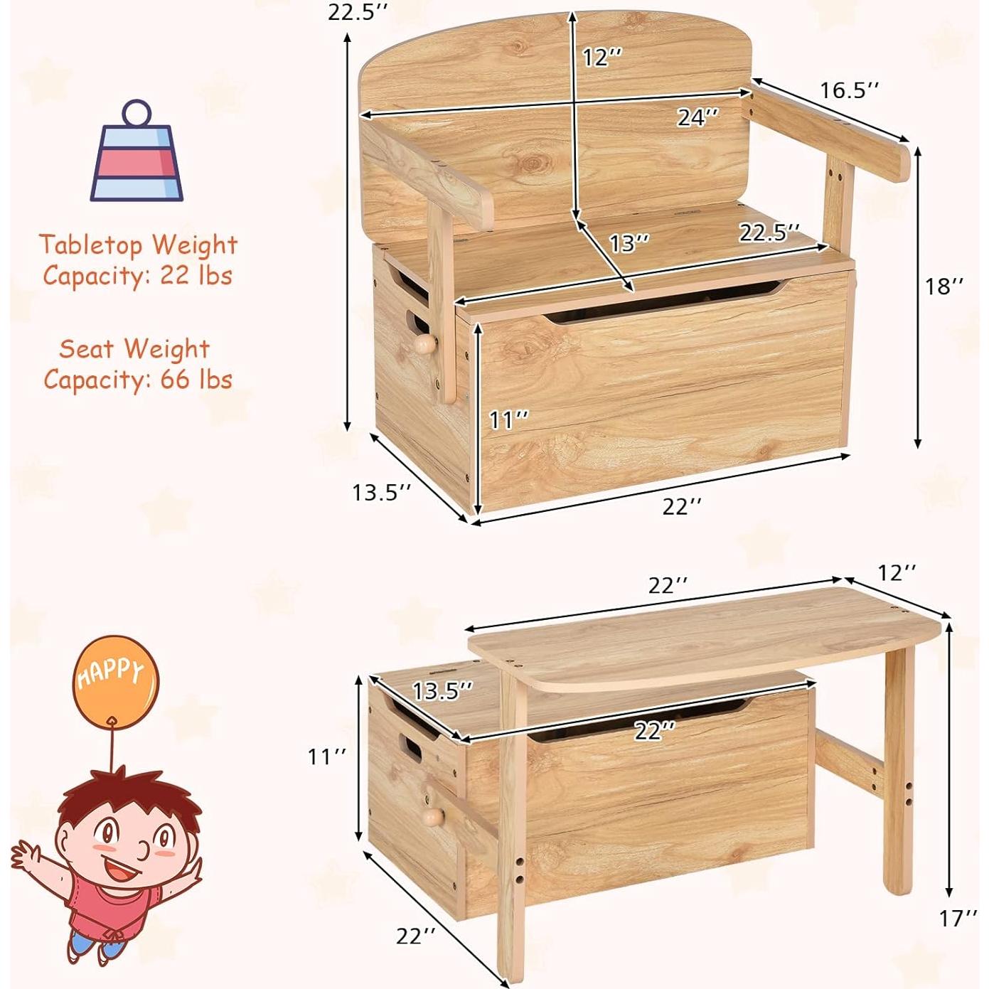 Conjunto de Mesa y Sillas HONEY JOY para Niños Natural 3 en 1