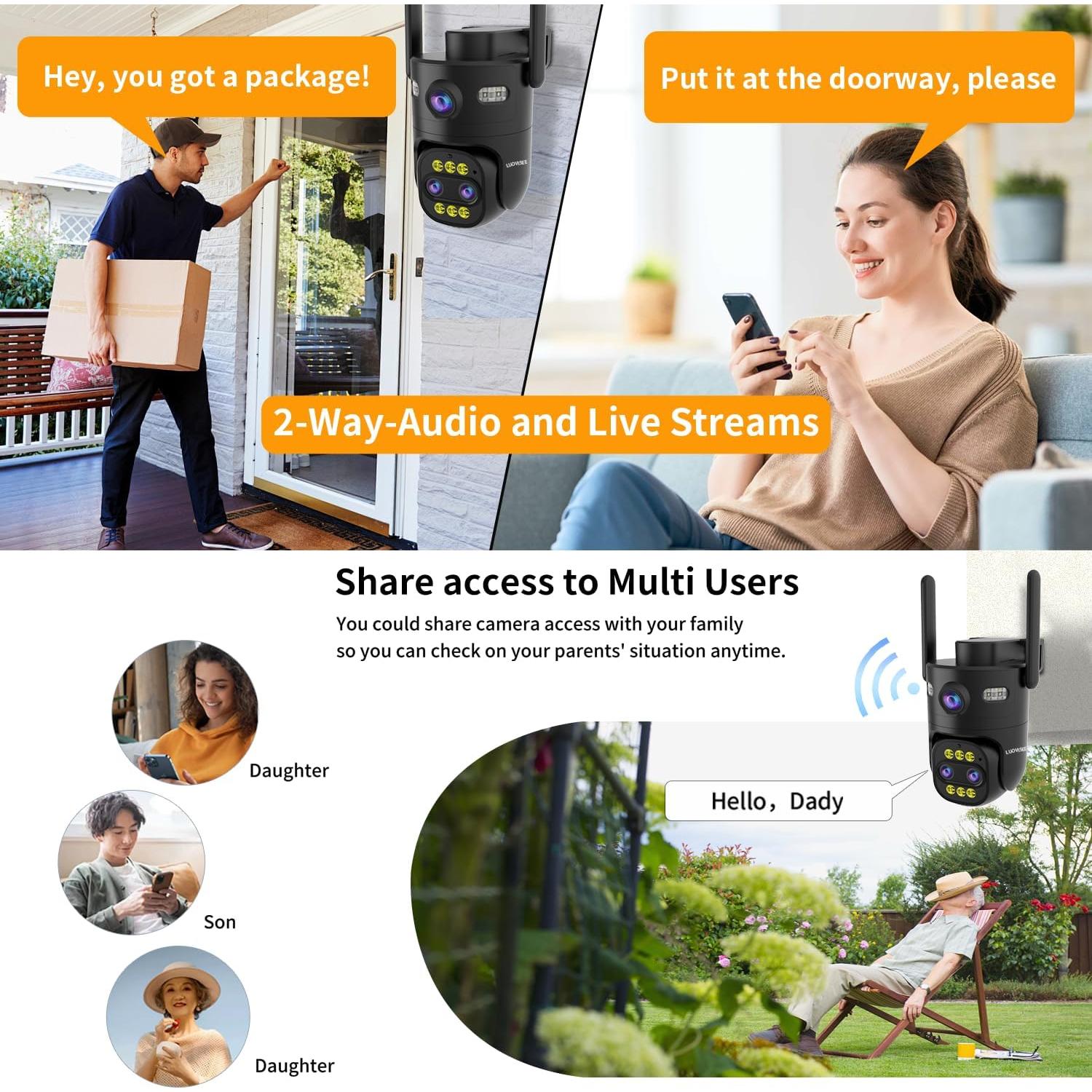 Cámara de Seguridad Exterior LUOVISEE QC15, 3 Lentes, Zoom 10X, WiFi