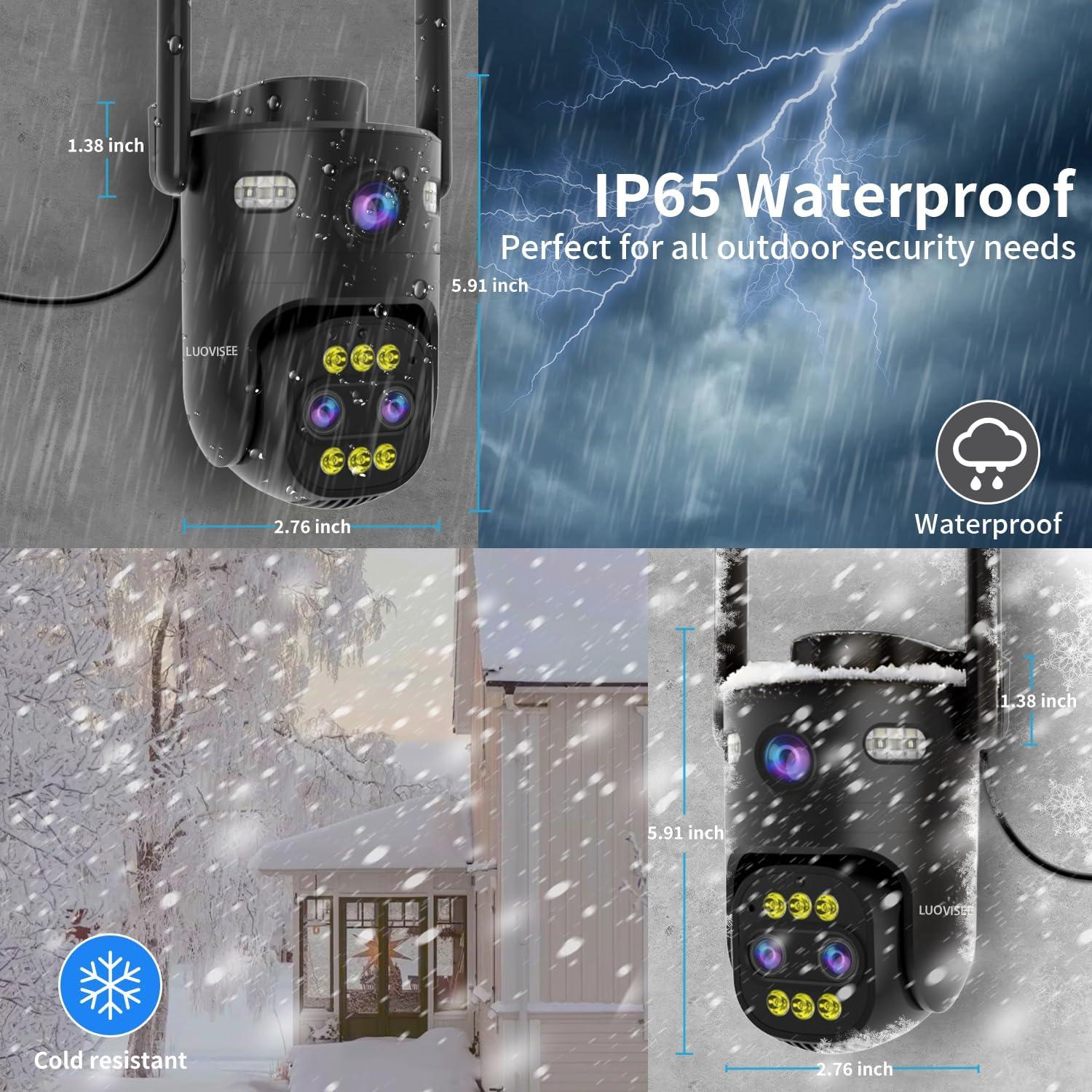 Cámara de Seguridad Exterior LUOVISEE QC15, 3 Lentes, Zoom 10X, WiFi