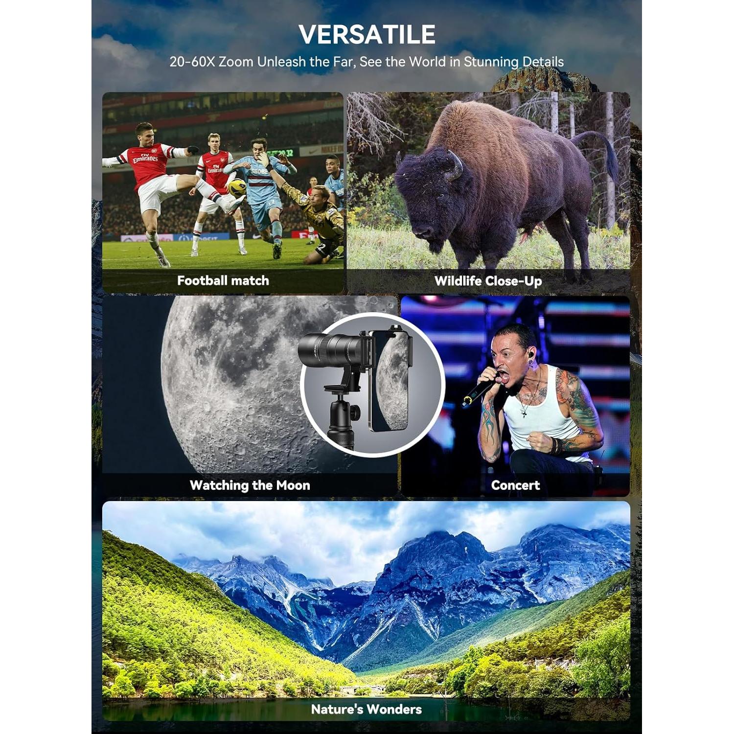 Lente Telefoto Zoom MIAO LAB 20-60X para Smartphone con Trípode