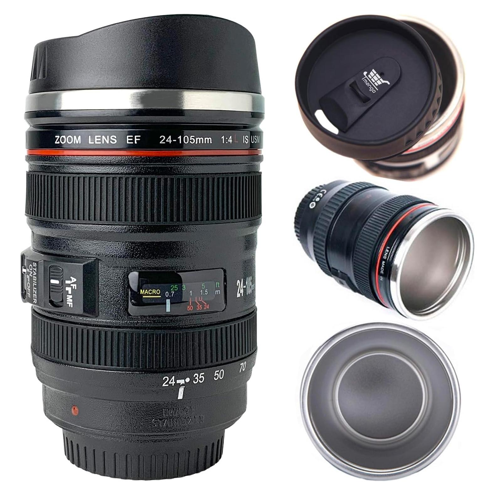 Taza de Lente de Cámara TMANGO 400ml con Tapa Deslizante