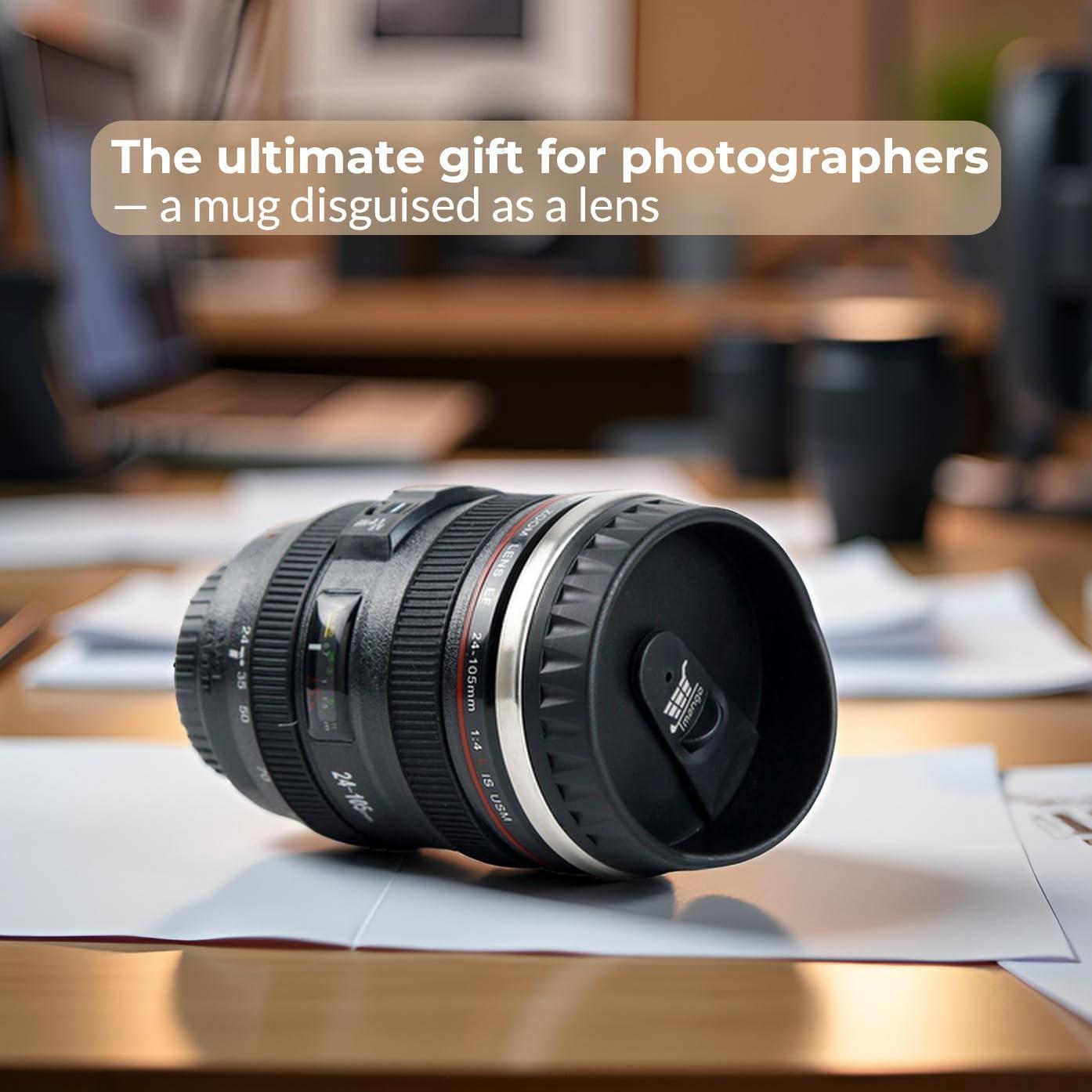 Taza de Lente de Cámara TMANGO 400ml con Tapa Deslizante