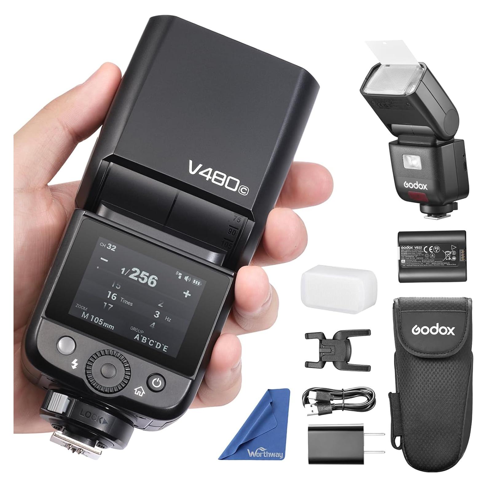 Godox V480 for Canon GODOX TTL Flash - GN50 HSS 1/8000s/650 Flashes/1.7s Recycle/Built-in Modeling Light/Li-ion Battery/Touchscreen/2.4G Wireless Flash/Camera speedlight for Canon