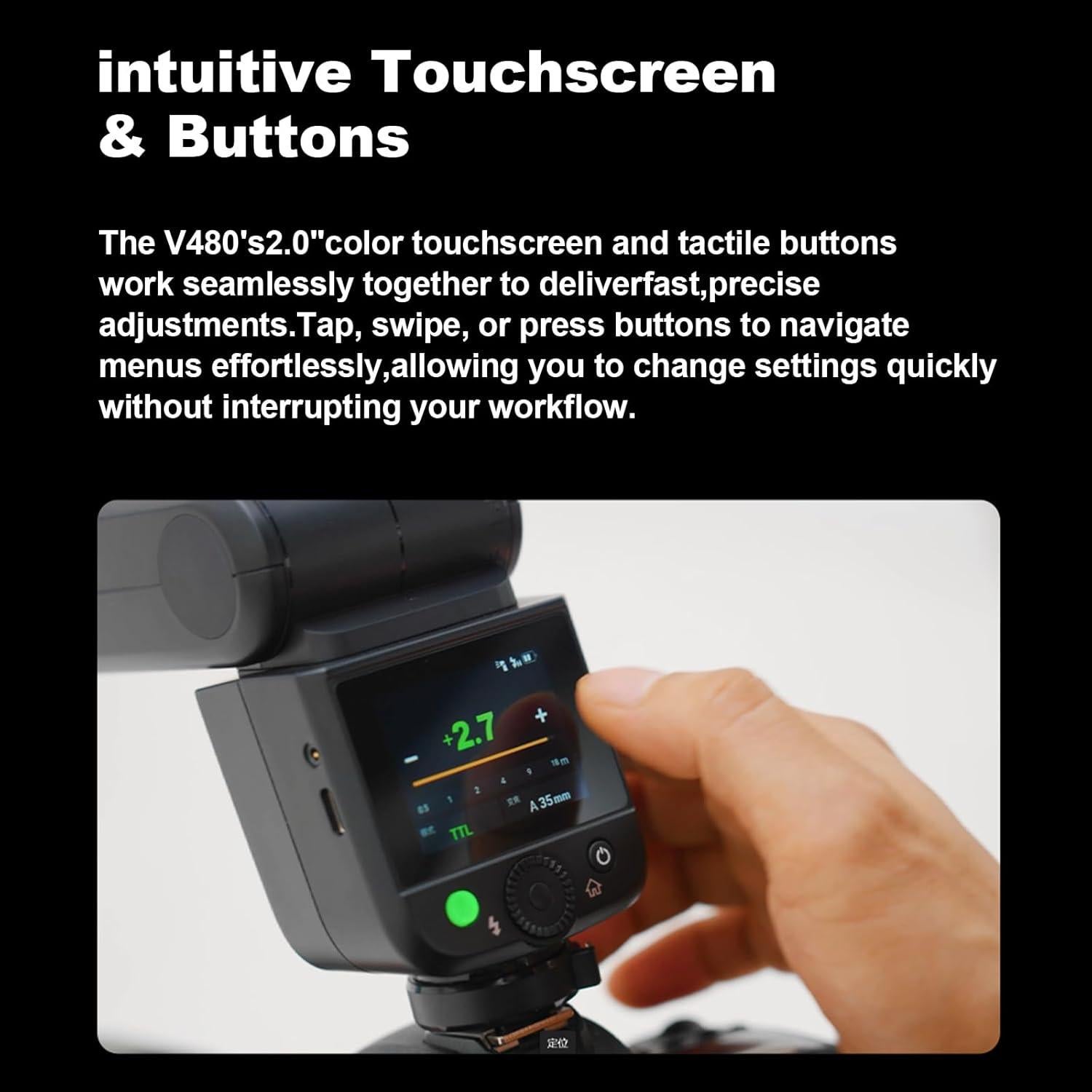 Godox V480 for Canon GODOX TTL Flash - GN50 HSS 1/8000s/650 Flashes/1.7s Recycle/Built-in Modeling Light/Li-ion Battery/Touchscreen/2.4G Wireless Flash/Camera speedlight for Canon