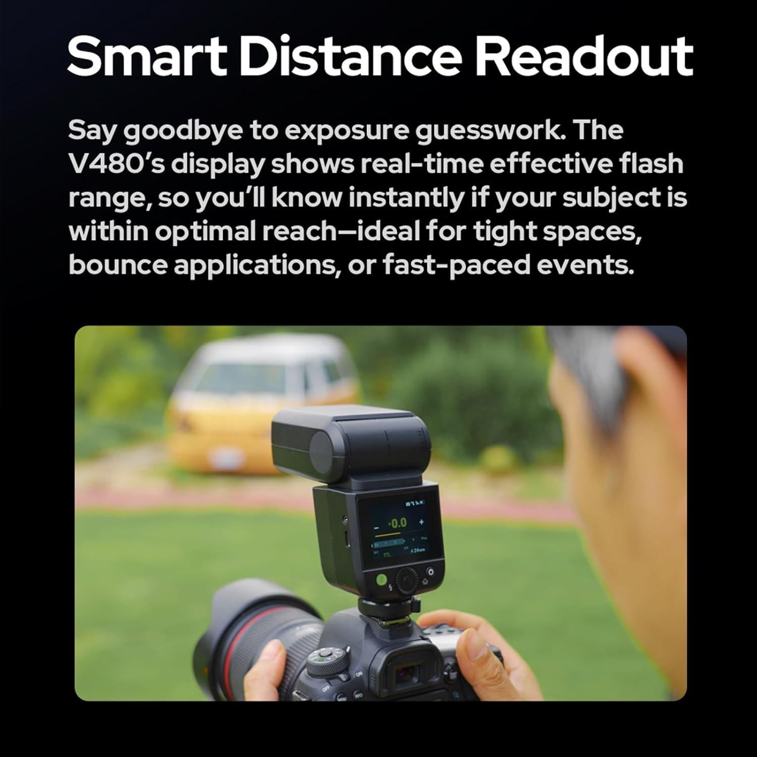 Godox V480 for Canon GODOX TTL Flash - GN50 HSS 1/8000s/650 Flashes/1.7s Recycle/Built-in Modeling Light/Li-ion Battery/Touchscreen/2.4G Wireless Flash/Camera speedlight for Canon