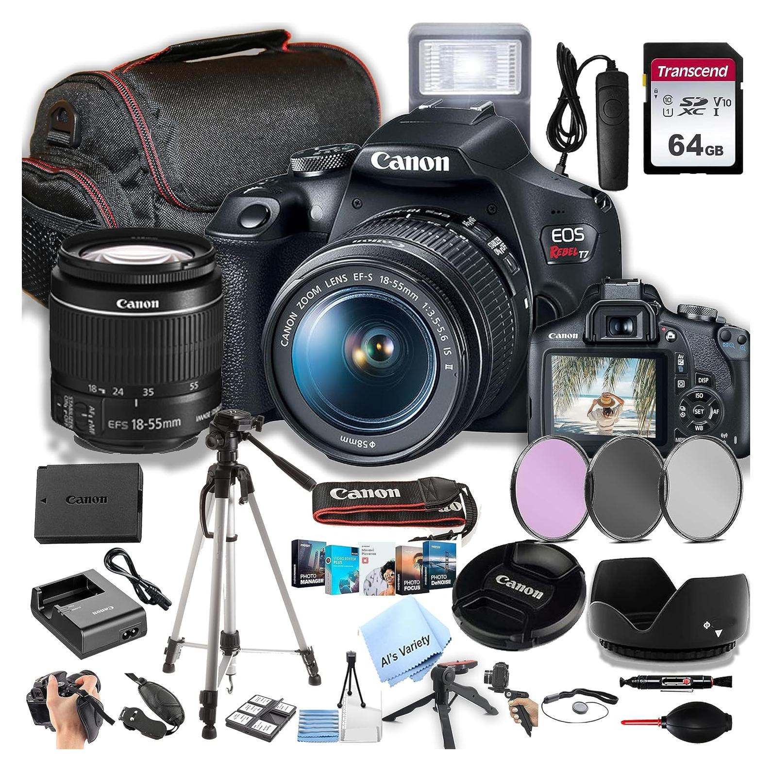 Cámara DSLR Canon EOS Rebel T7 + Lente 18-55mm + Accesorios