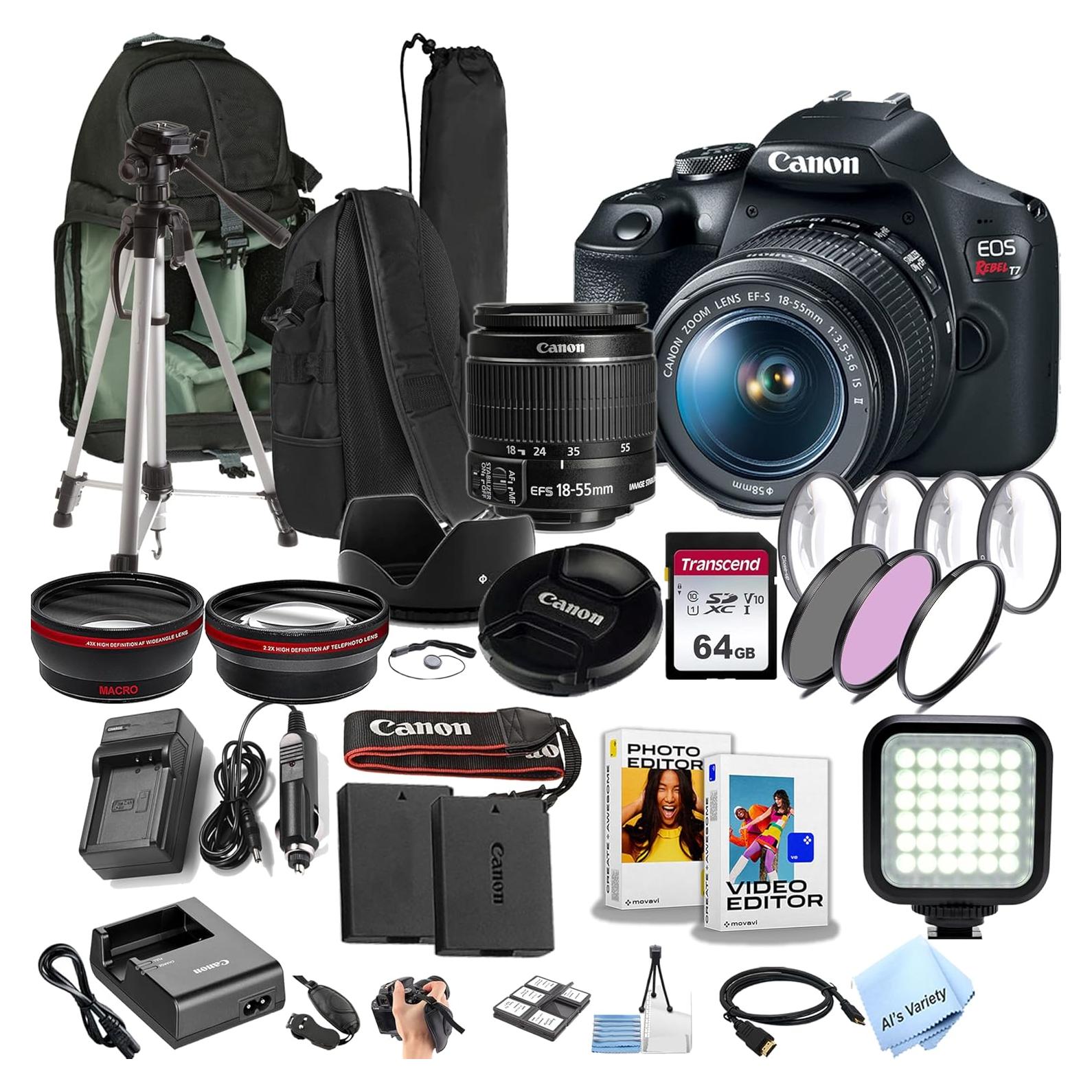 Cámara DSLR Canon EOS Rebel T7 + Lente 18-55mm + Accesorios