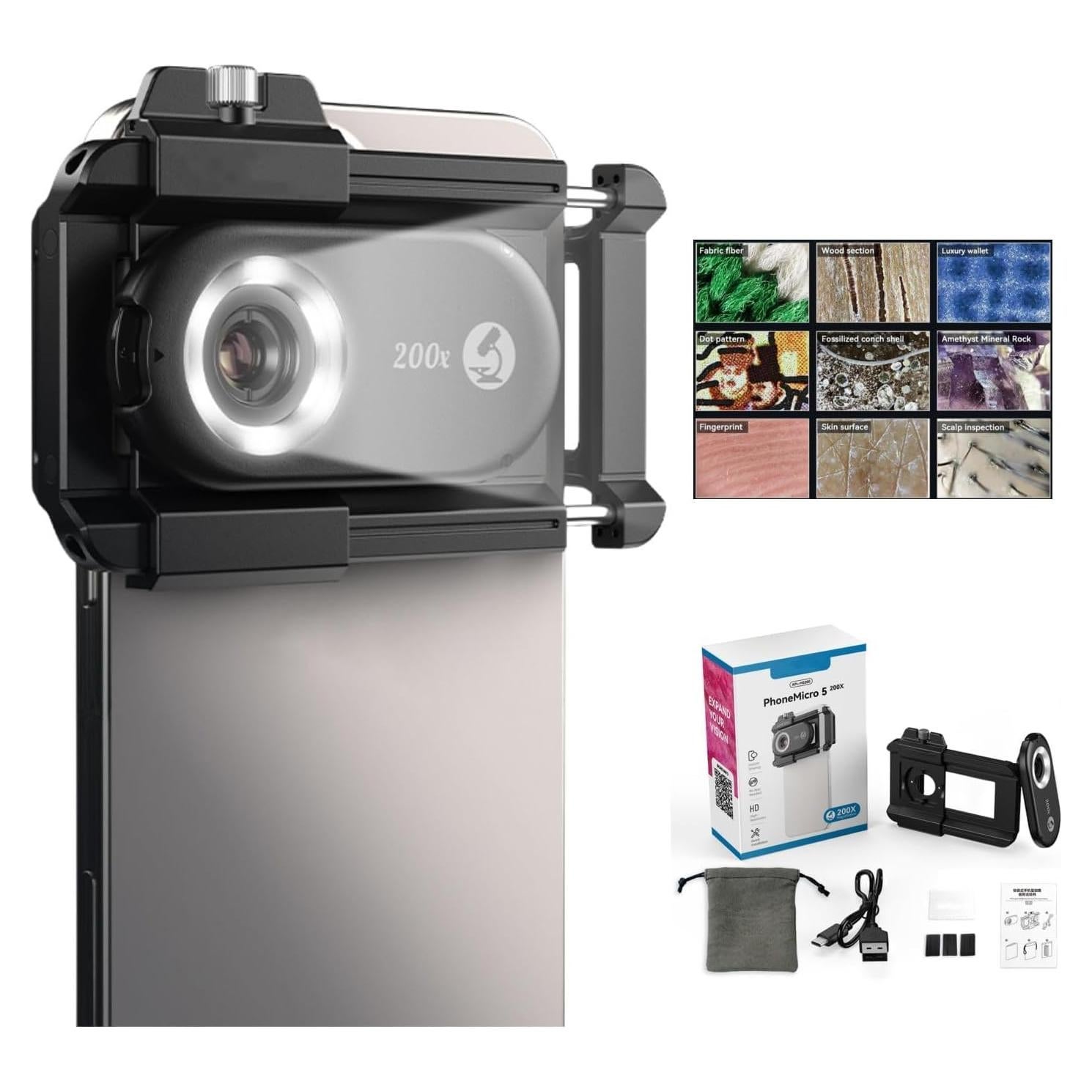 Lente de Microscopio DALYANGDA 200x para Teléfono con LED