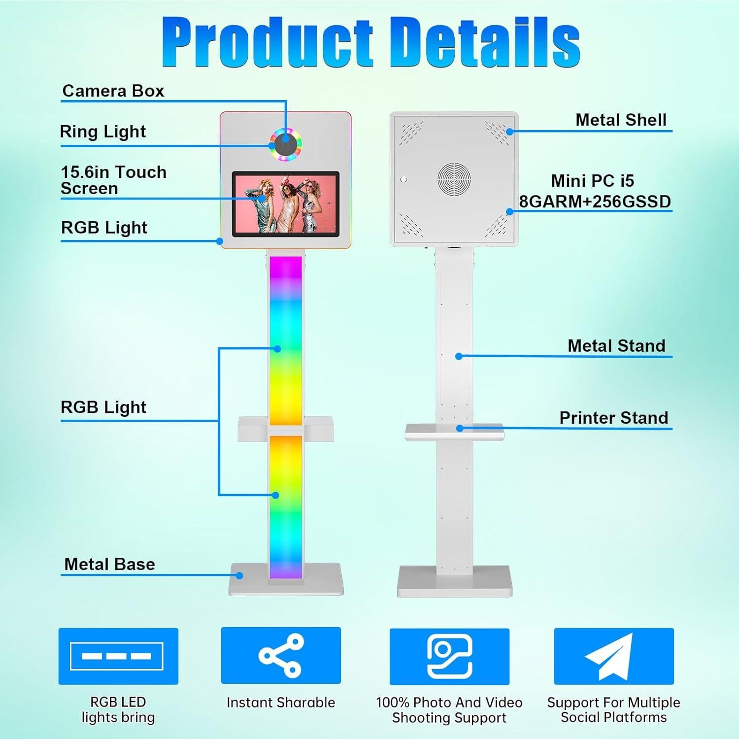Cabina de Fotos Espejo Pikiu 15.6'' con Luz RGB y Estuche